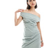 ASOS DESIGN bengaline off shoulder mini dress in sage green