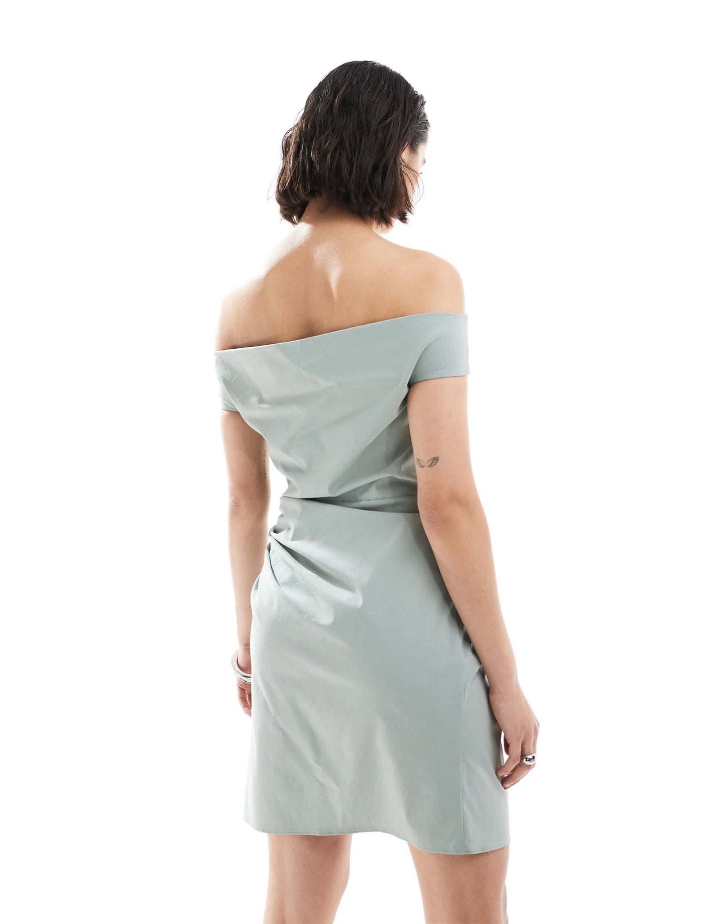 ASOS DESIGN bengaline off shoulder mini dress in sage green - ASOS Sample Sale EU Store