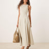 ASOS DESIGN bengaline sleeveless corset waist midi dress in stone