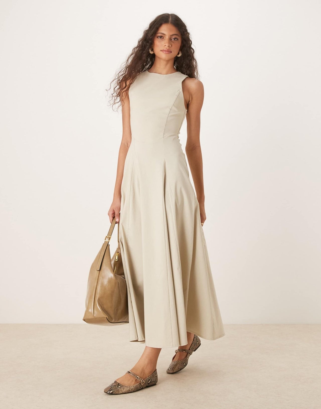 ASOS DESIGN bengaline sleeveless corset waist midi dress in stone - ASOS Sample Sale EU Store