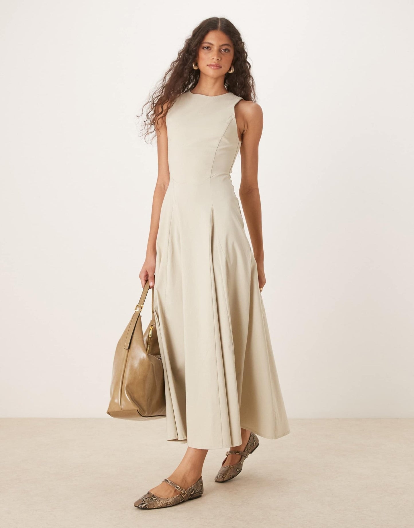 ASOS DESIGN bengaline sleeveless corset waist midi dress in stone - ASOS Sample Sale EU Store
