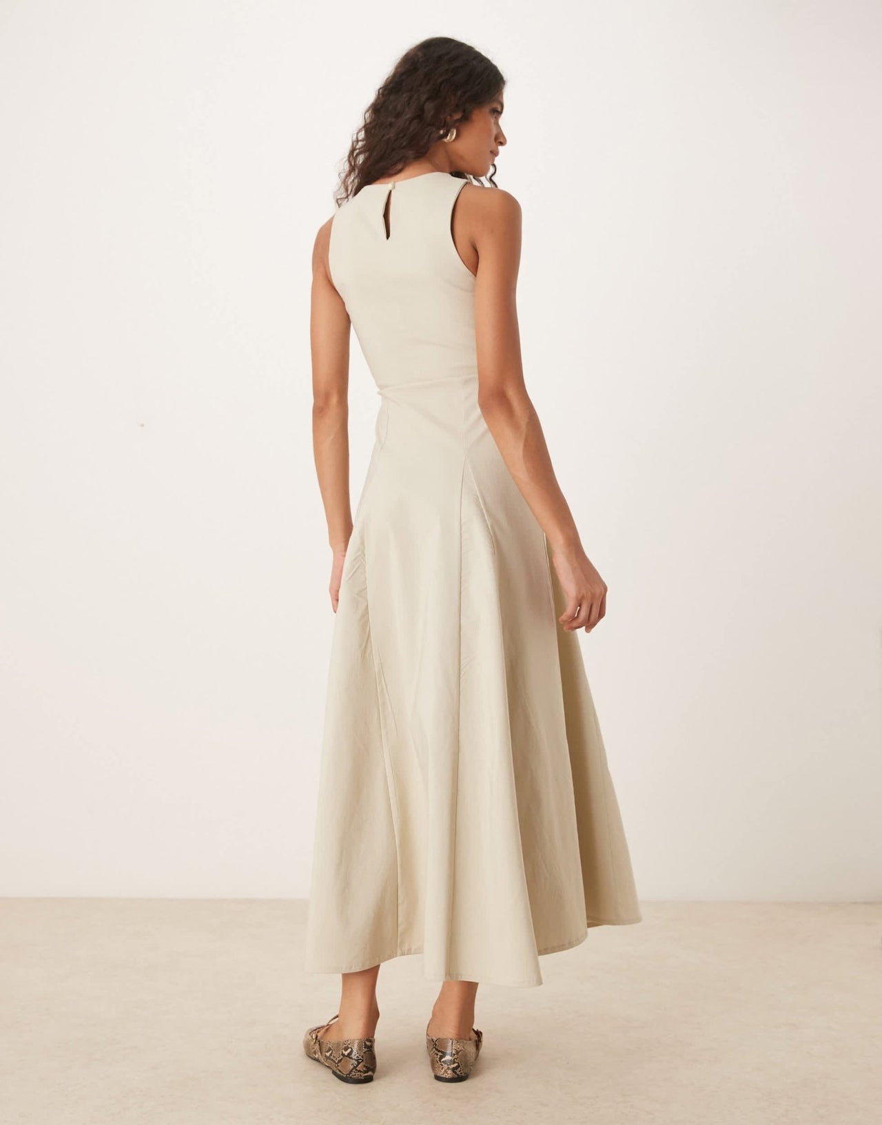 ASOS DESIGN bengaline sleeveless corset waist midi dress in stone - ASOS Sample Sale EU Store