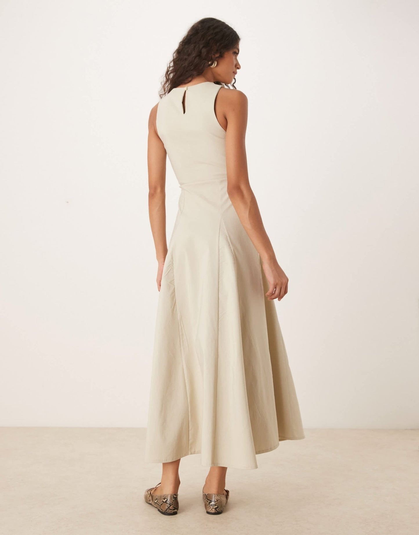 ASOS DESIGN bengaline sleeveless corset waist midi dress in stone - ASOS Sample Sale EU Store