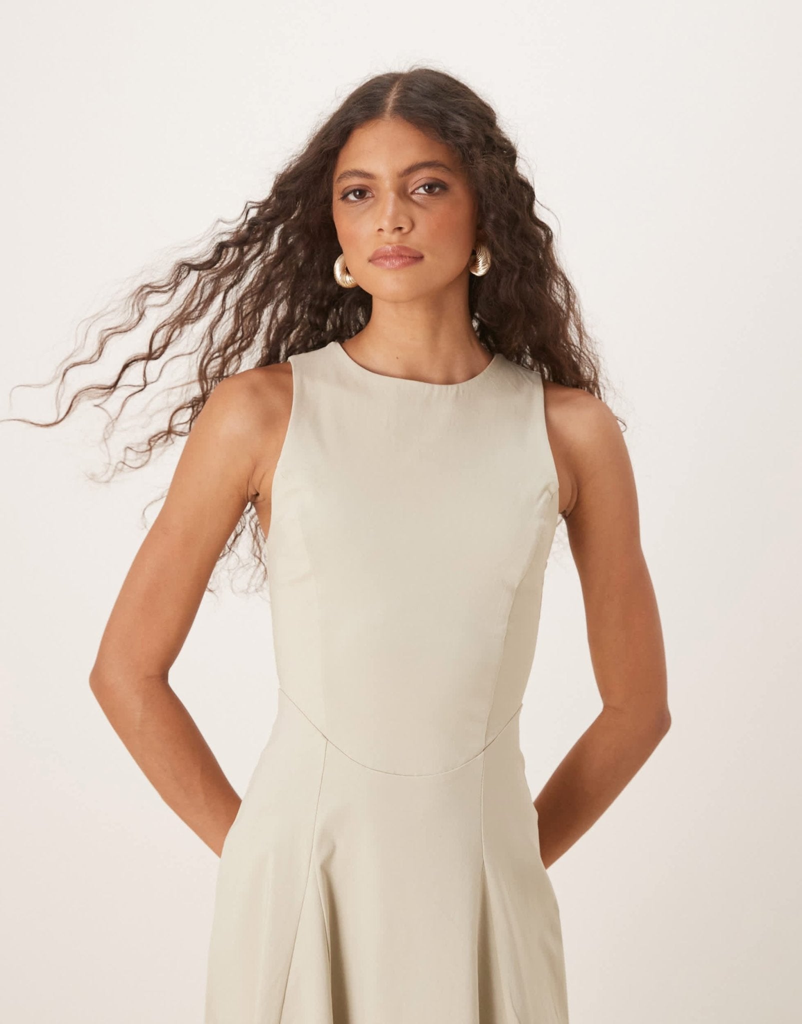 ASOS DESIGN bengaline sleeveless corset waist midi dress in stone - ASOS Sample Sale EU Store