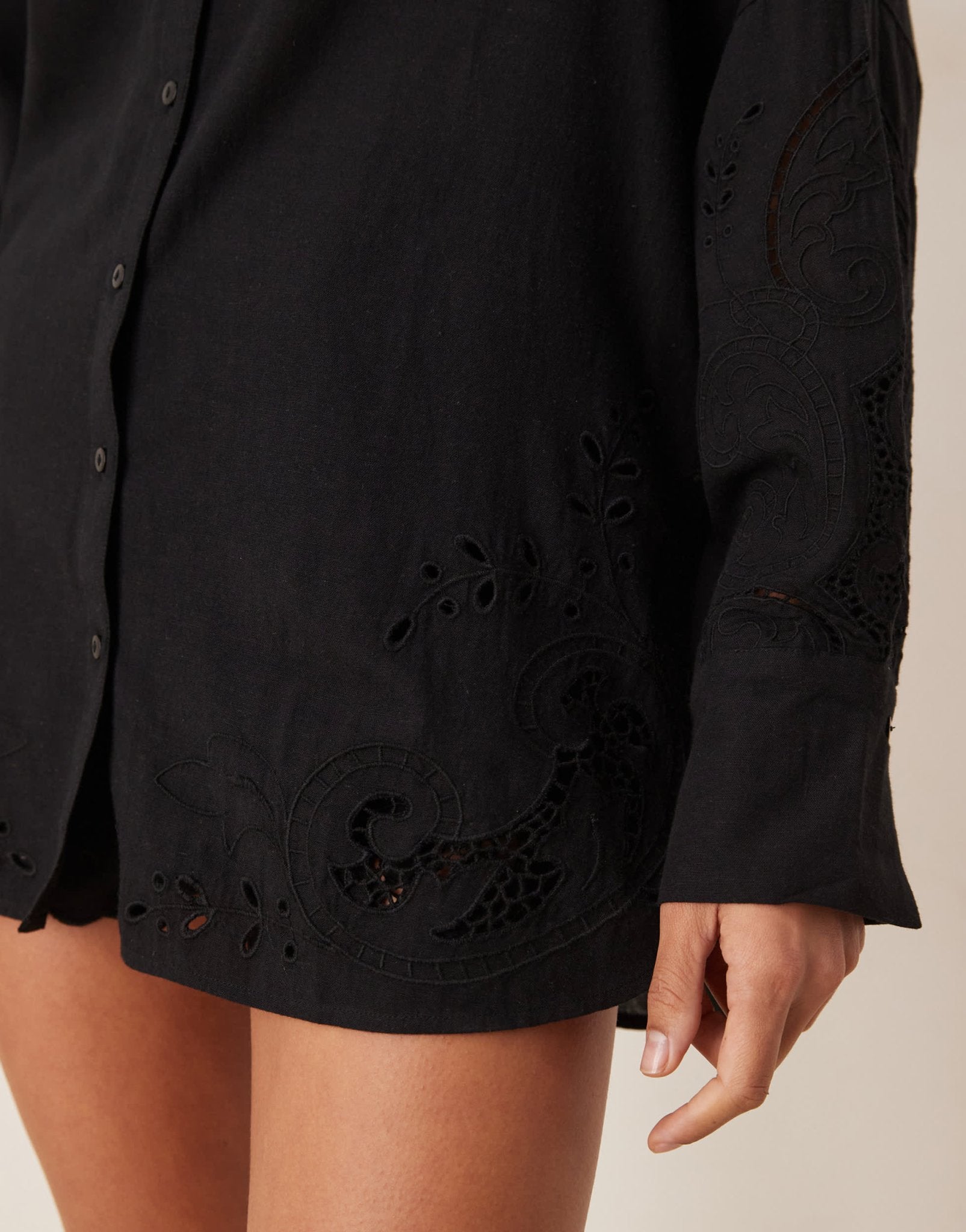 ASOS DESIGN Blake broderie oversized beach shirt cover up in black - ASOS Sample Sale EU Store
