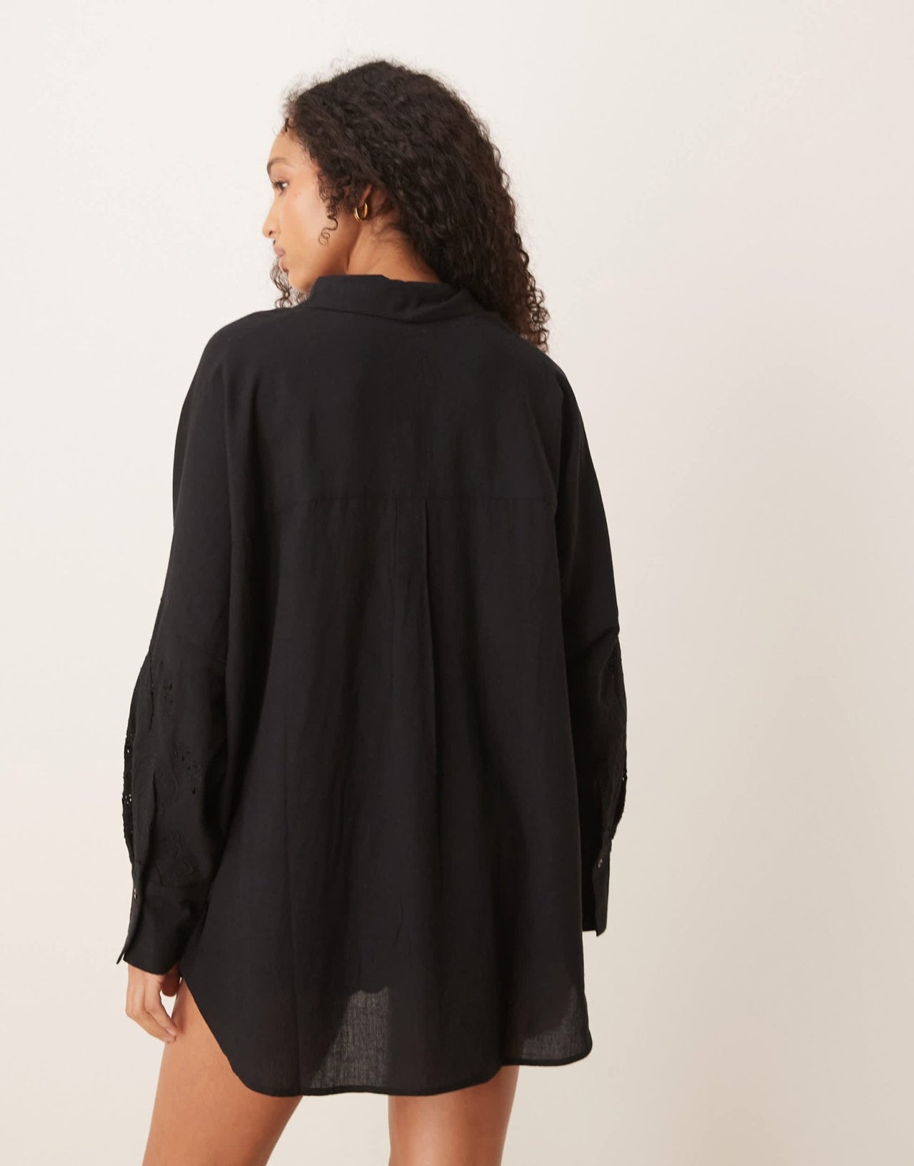 ASOS DESIGN Blake broderie oversized beach shirt cover up in black - ASOS Sample Sale EU Store