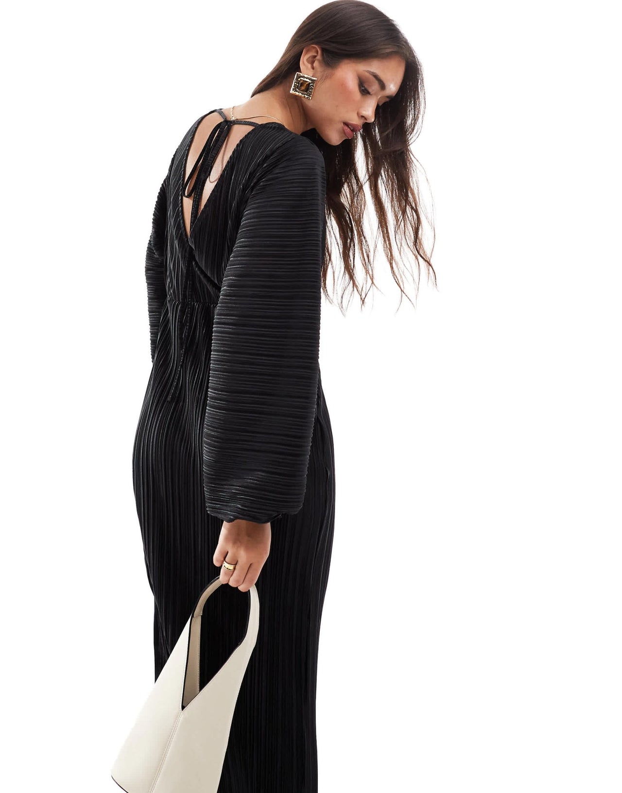 ASOS DESIGN blouson sleeve plisse dress in black - ASOS Sample Sale EU Store