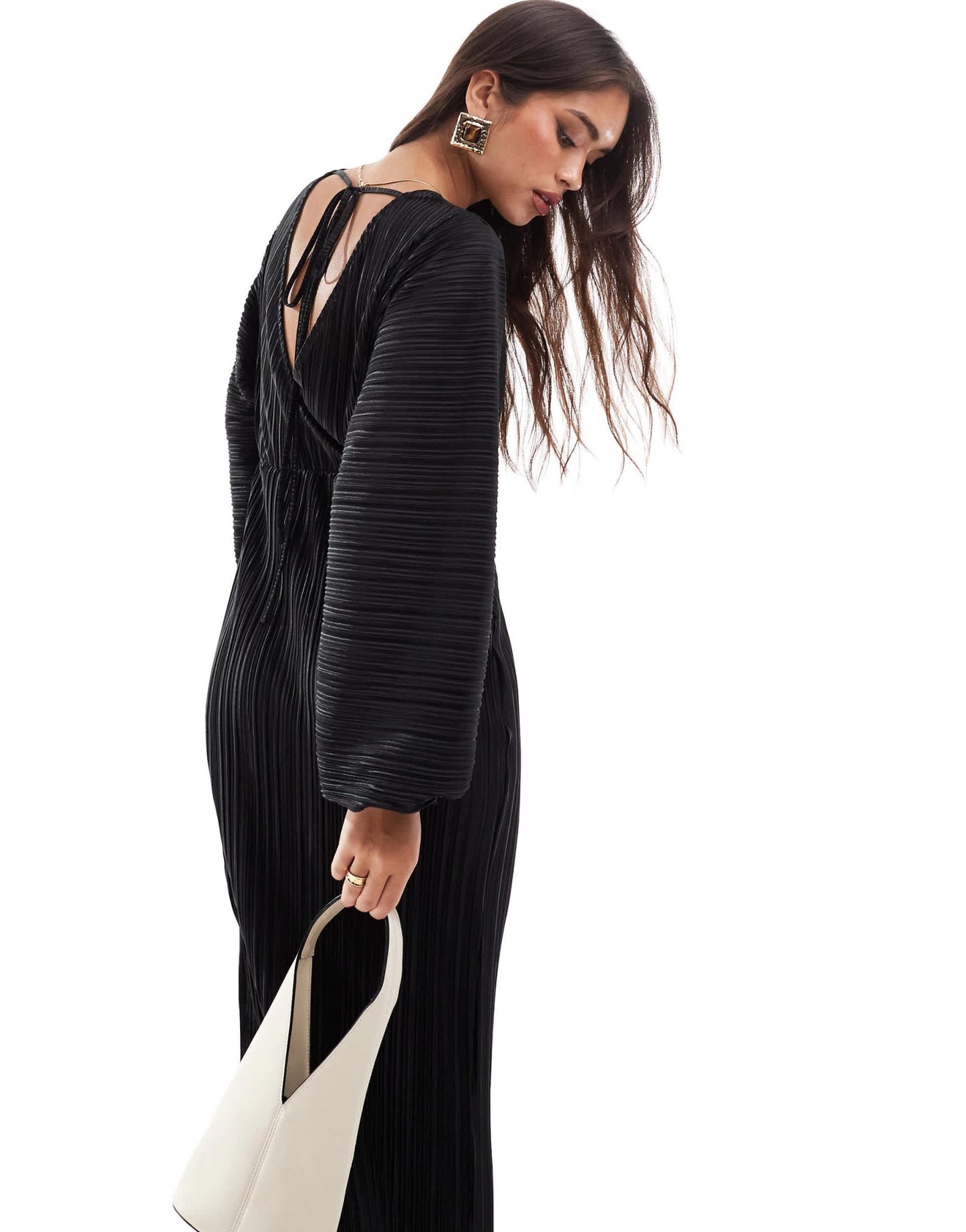 ASOS DESIGN blouson sleeve plisse dress in black - ASOS Sample Sale EU Store