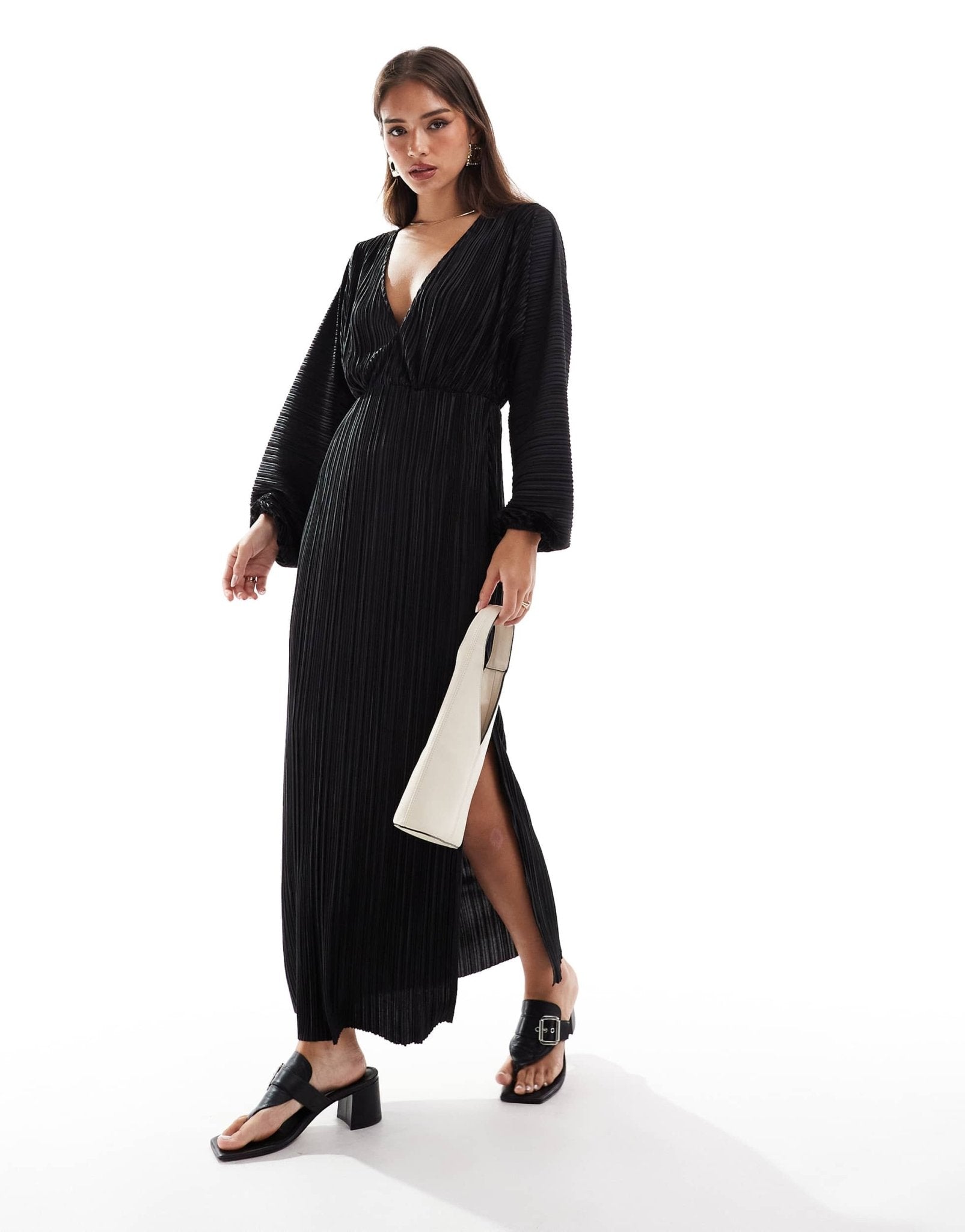 ASOS DESIGN blouson sleeve plisse dress in black - ASOS Sample Sale EU Store