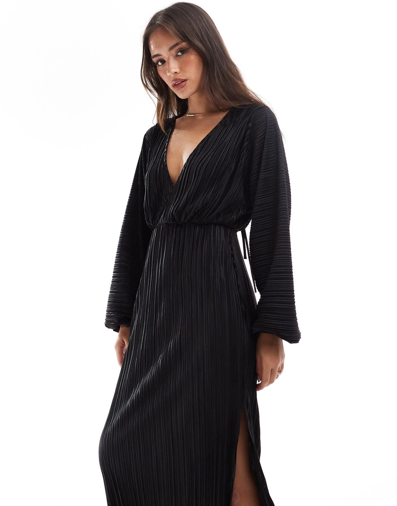 ASOS DESIGN blouson sleeve plisse dress in black - ASOS Sample Sale EU Store