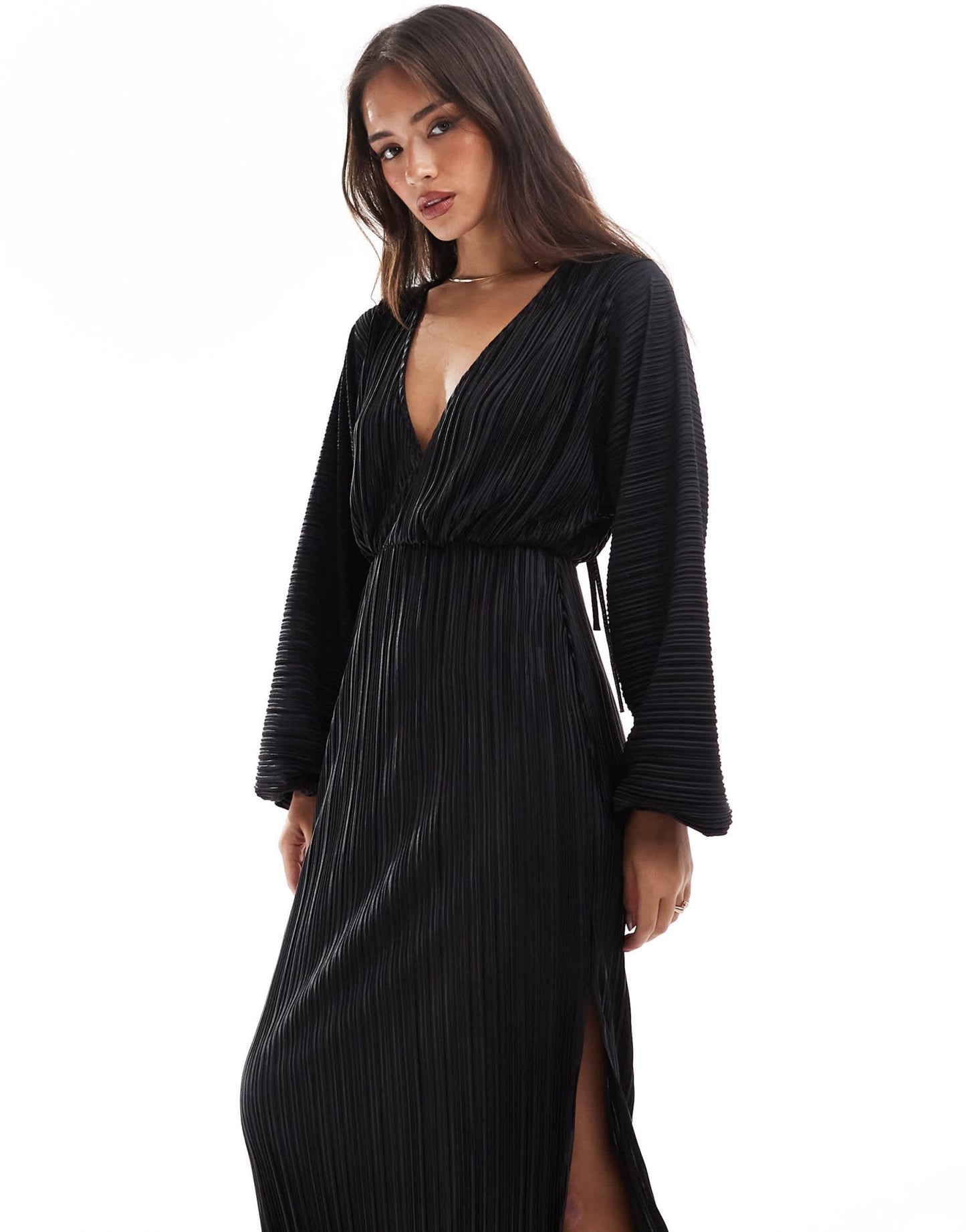 ASOS DESIGN blouson sleeve plisse dress in black - ASOS Sample Sale EU Store