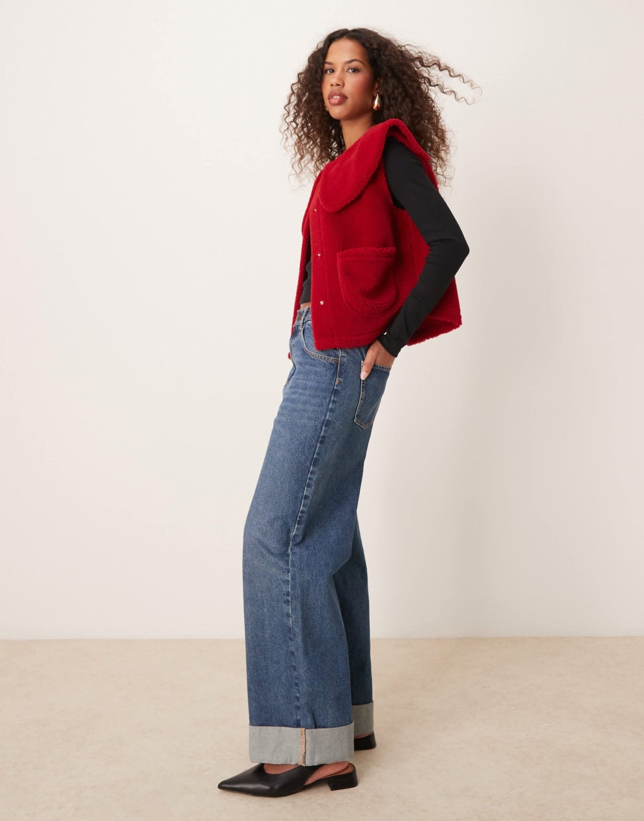 ASOS DESIGN borg oversized gilet with collar in red - ASOS Sample Sale EU Store