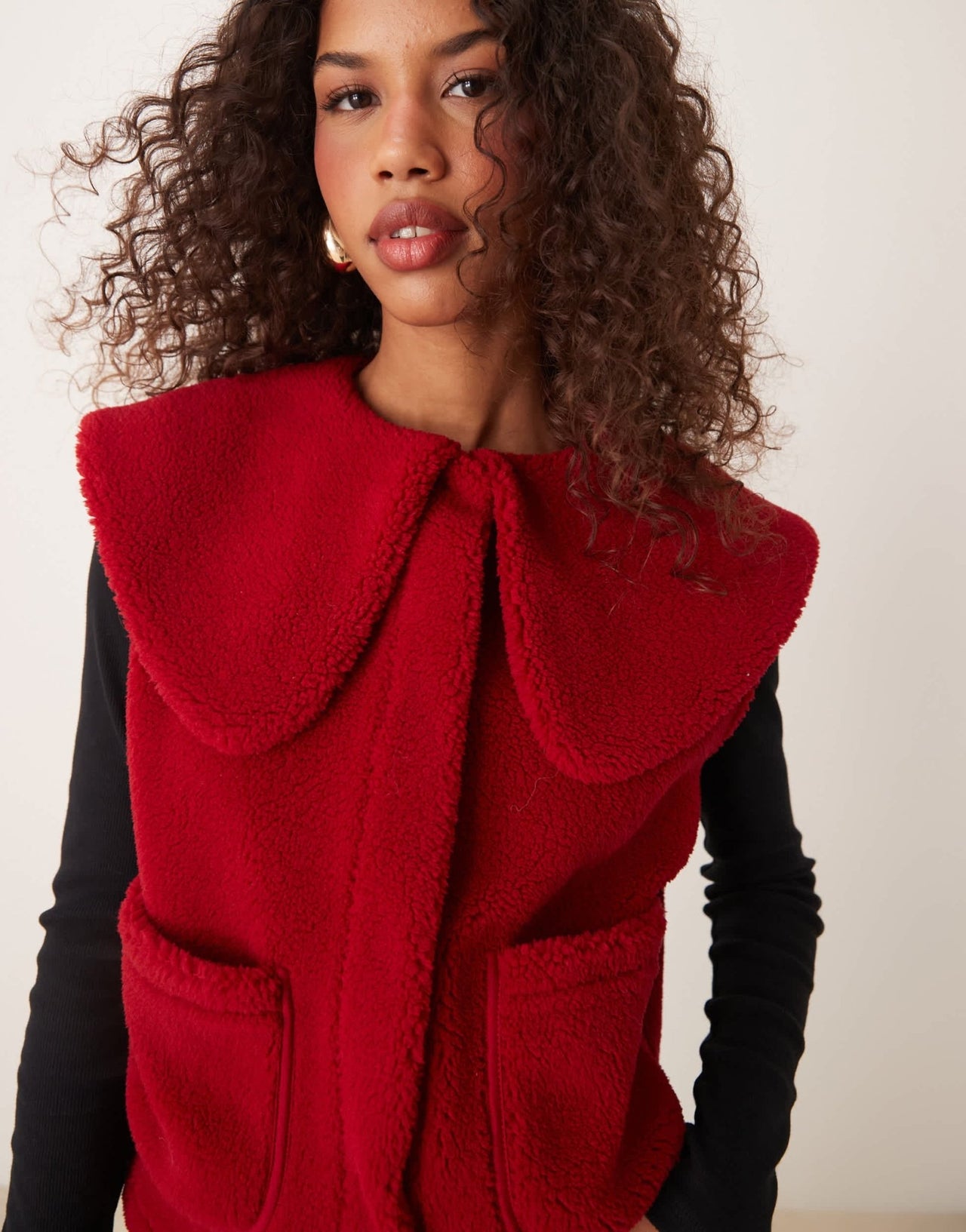 ASOS DESIGN borg oversized gilet with collar in red - ASOS Sample Sale EU Store