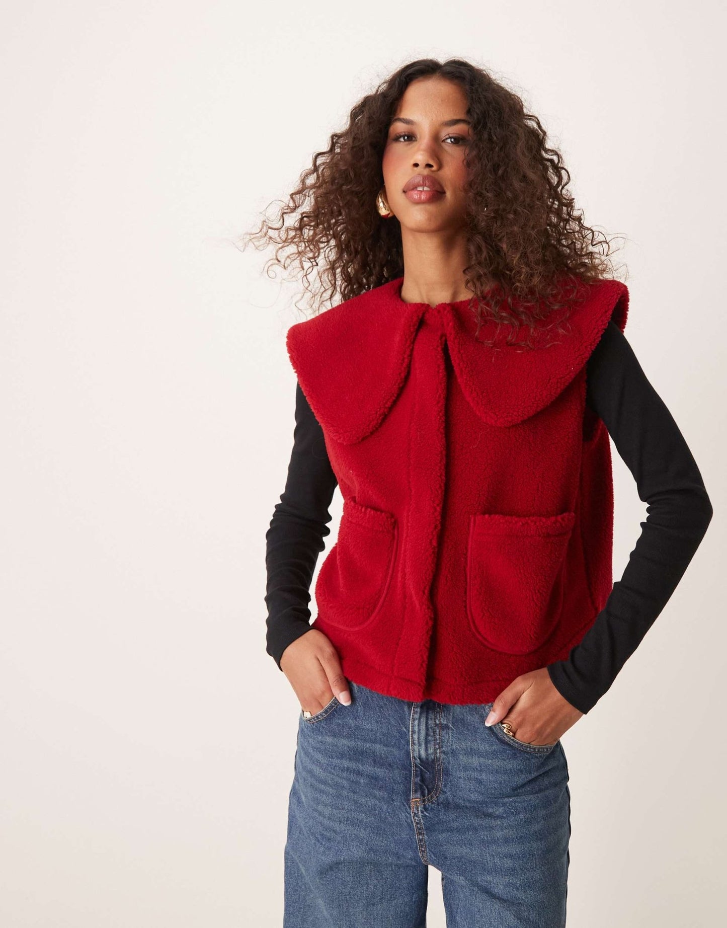 ASOS DESIGN borg oversized gilet with collar in red - ASOS Sample Sale EU Store