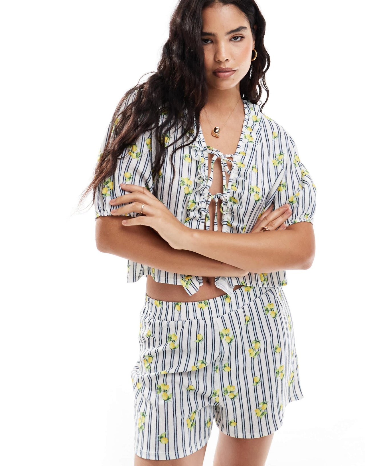 ASOS DESIGN boxer short co - ord in lemon and stripe print - ASOS Sample Sale EU Store