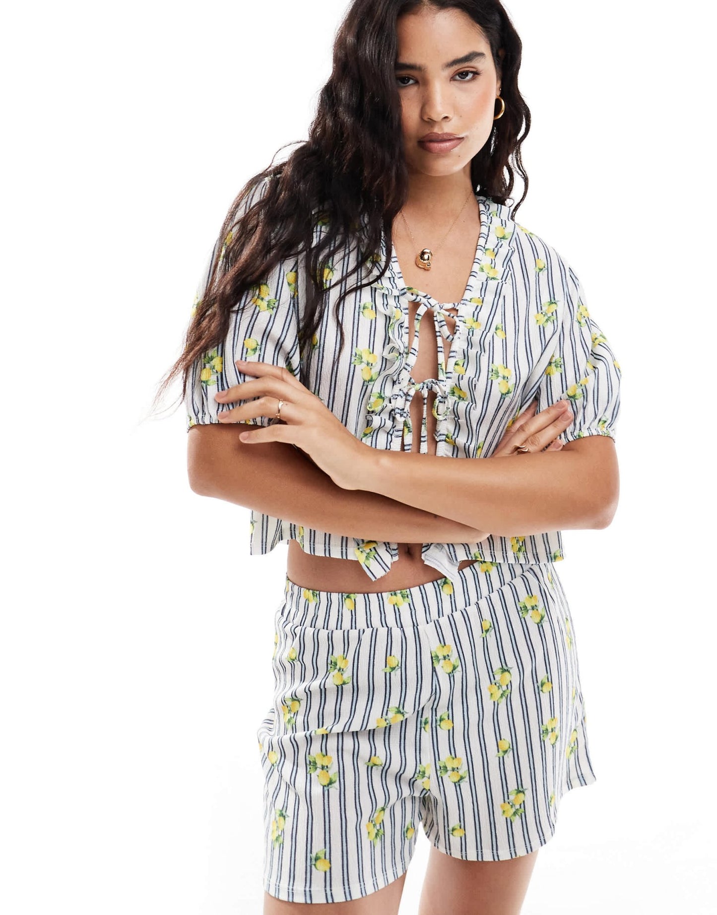 ASOS DESIGN boxer short co - ord in lemon and stripe print - ASOS Sample Sale EU Store