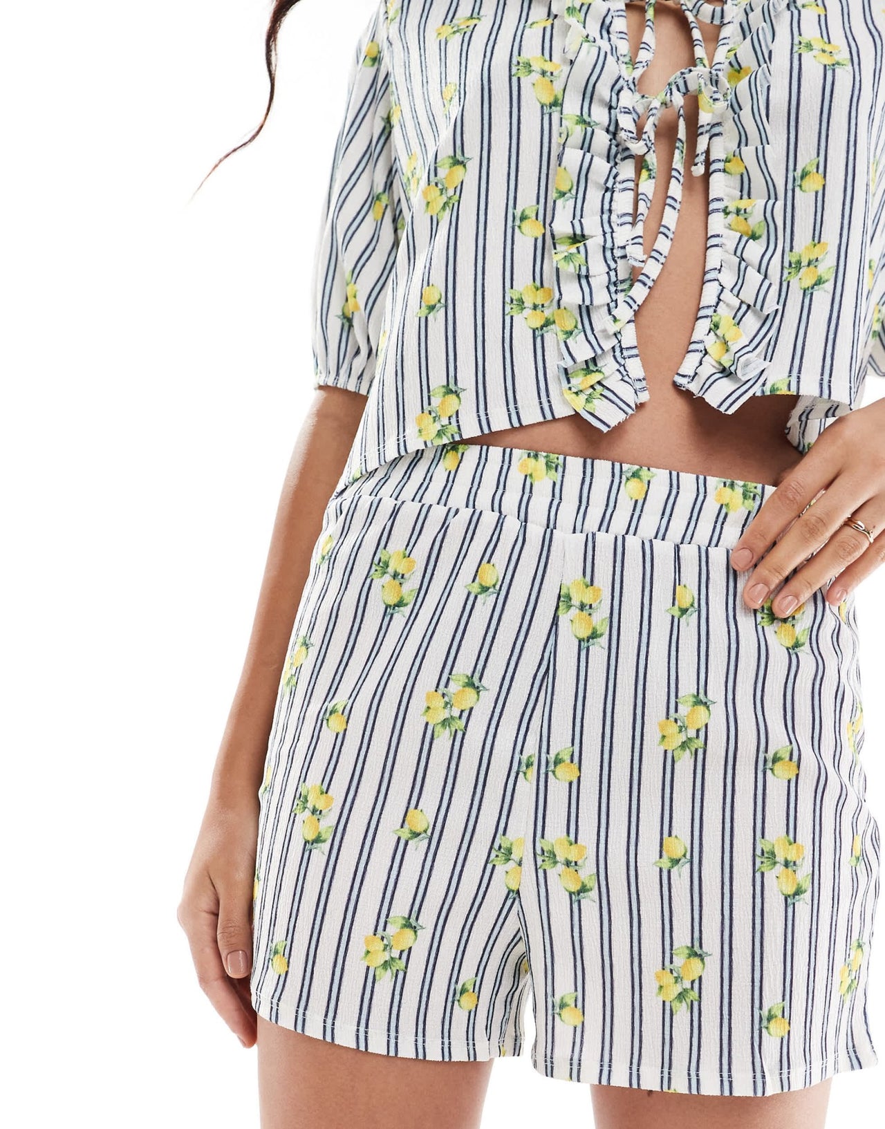 ASOS DESIGN boxer short co - ord in lemon and stripe print - ASOS Sample Sale EU Store