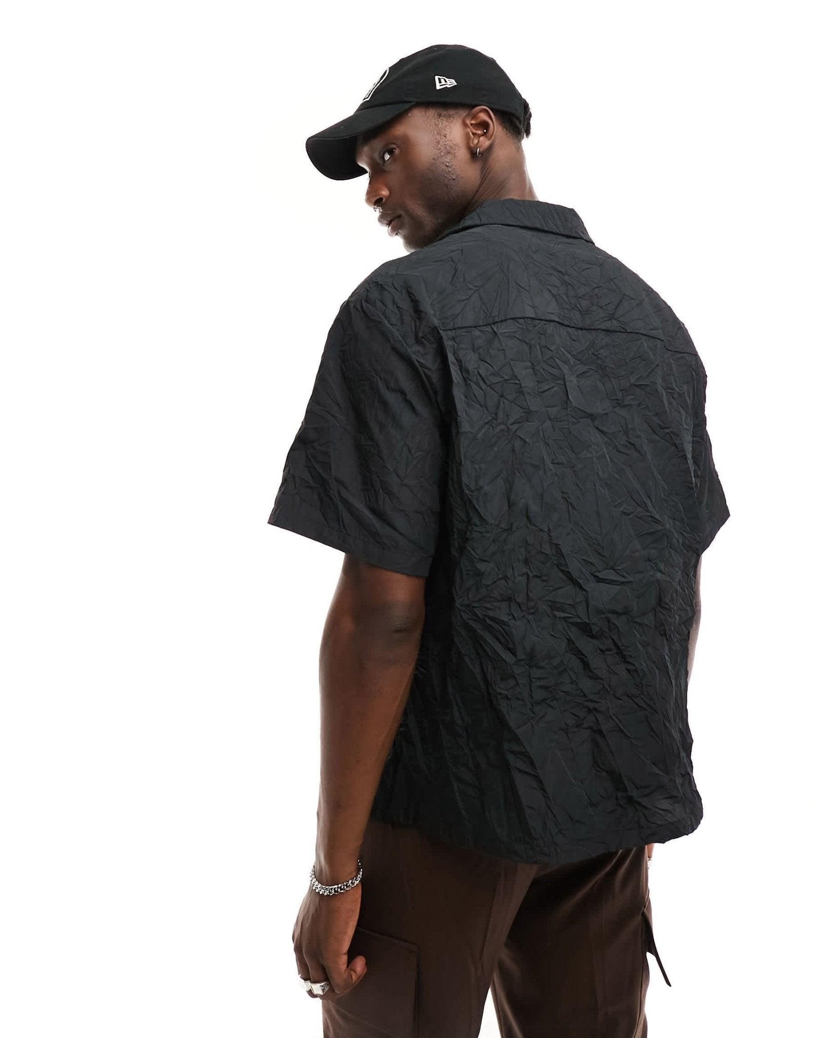 ASOS DESIGN boxy oversized crinkle nylon shirt in black - ASOS Sample Sale EU Store