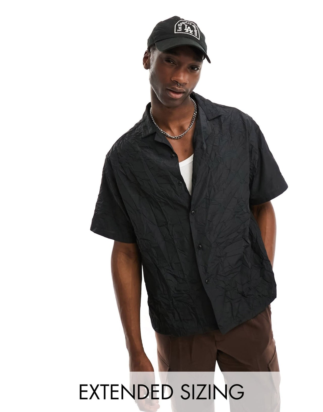 ASOS DESIGN boxy oversized crinkle nylon shirt in black - ASOS Sample Sale EU Store