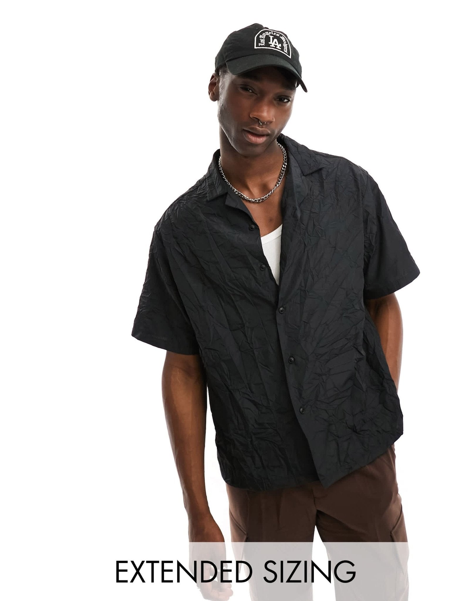 ASOS DESIGN boxy oversized crinkle nylon shirt in black - ASOS Sample Sale EU Store