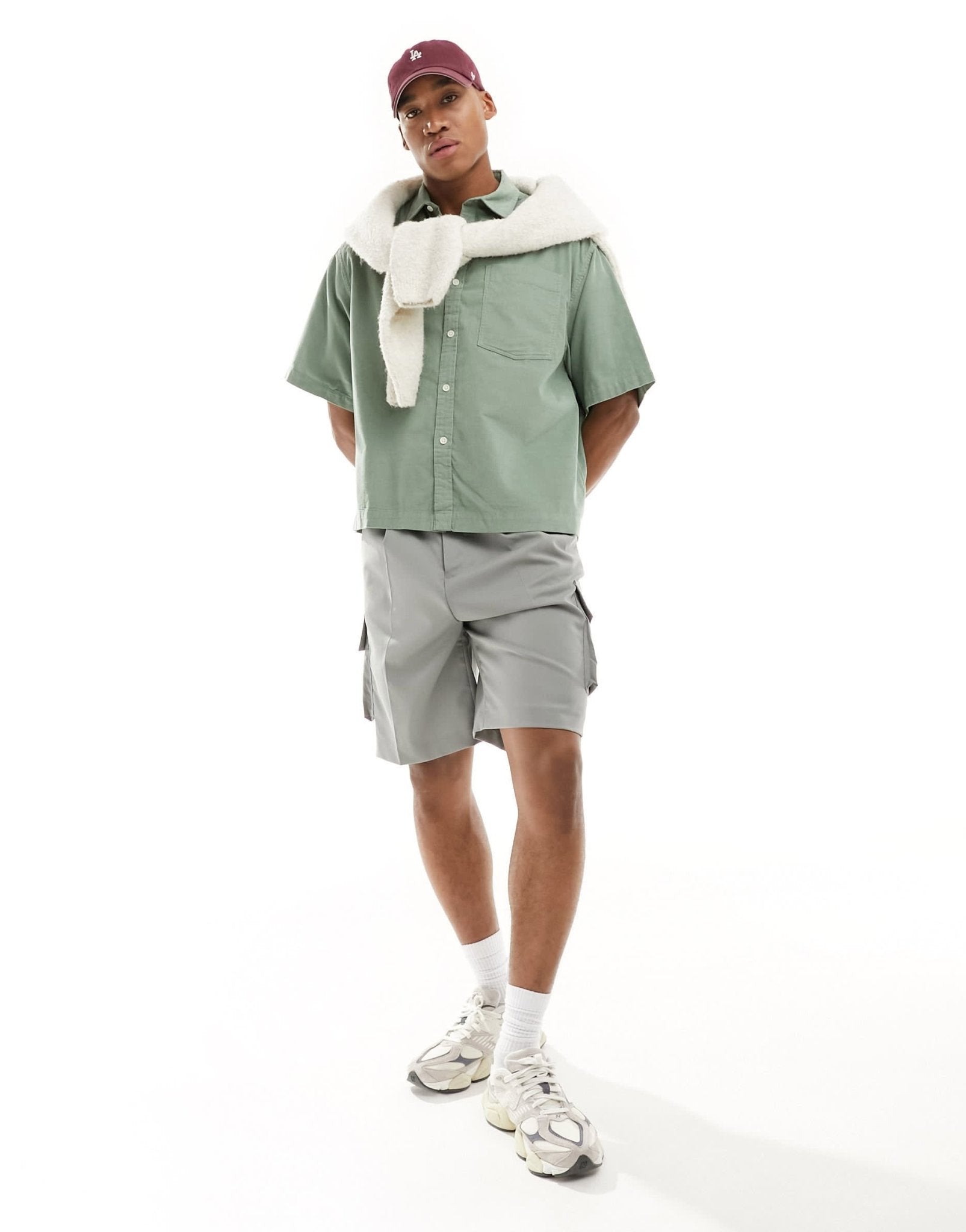 ASOS DESIGN boxy oversized cropped shirt in cord in light green - ASOS Sample Sale EU Store