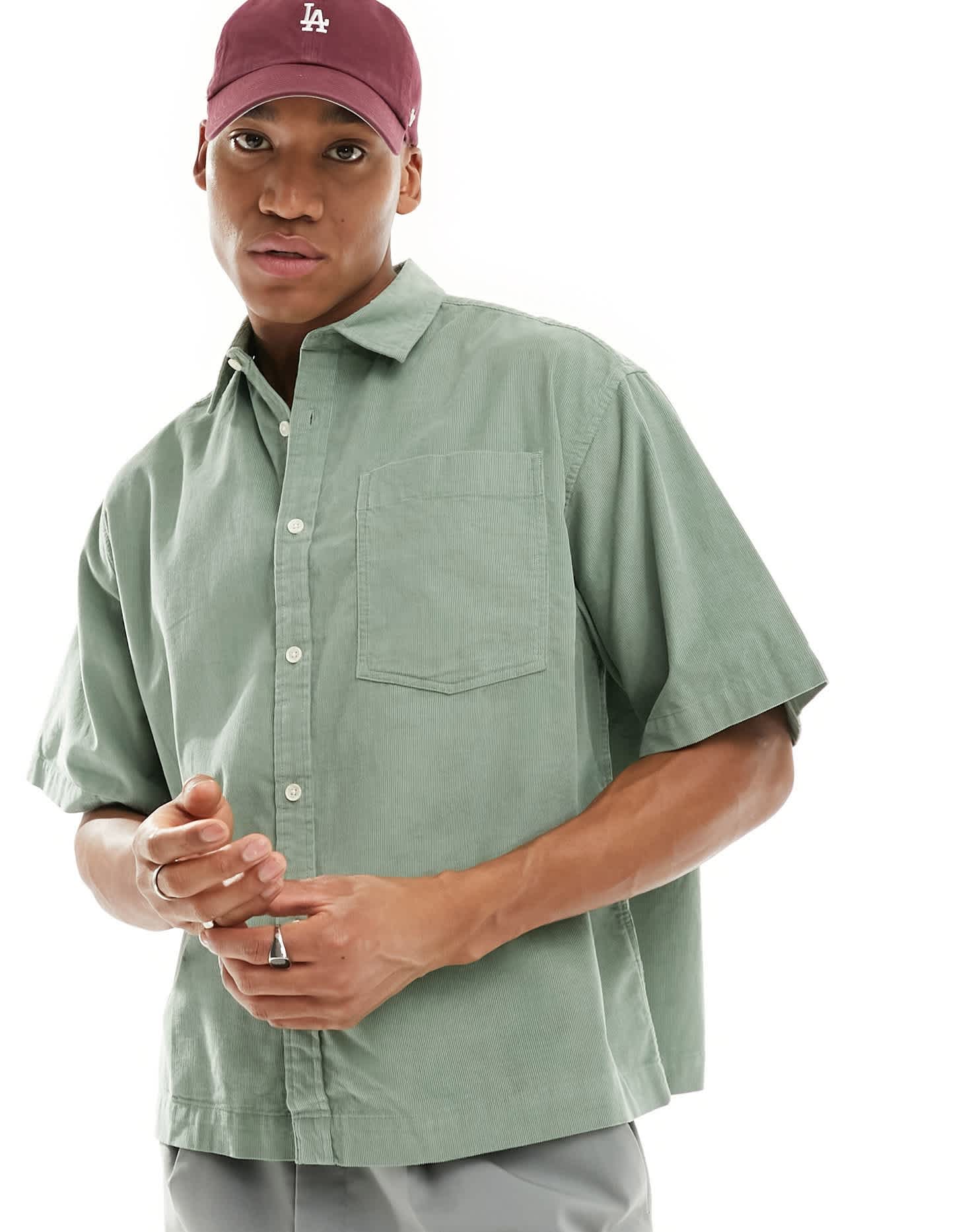 ASOS DESIGN boxy oversized cropped shirt in cord in light green - ASOS Sample Sale EU Store