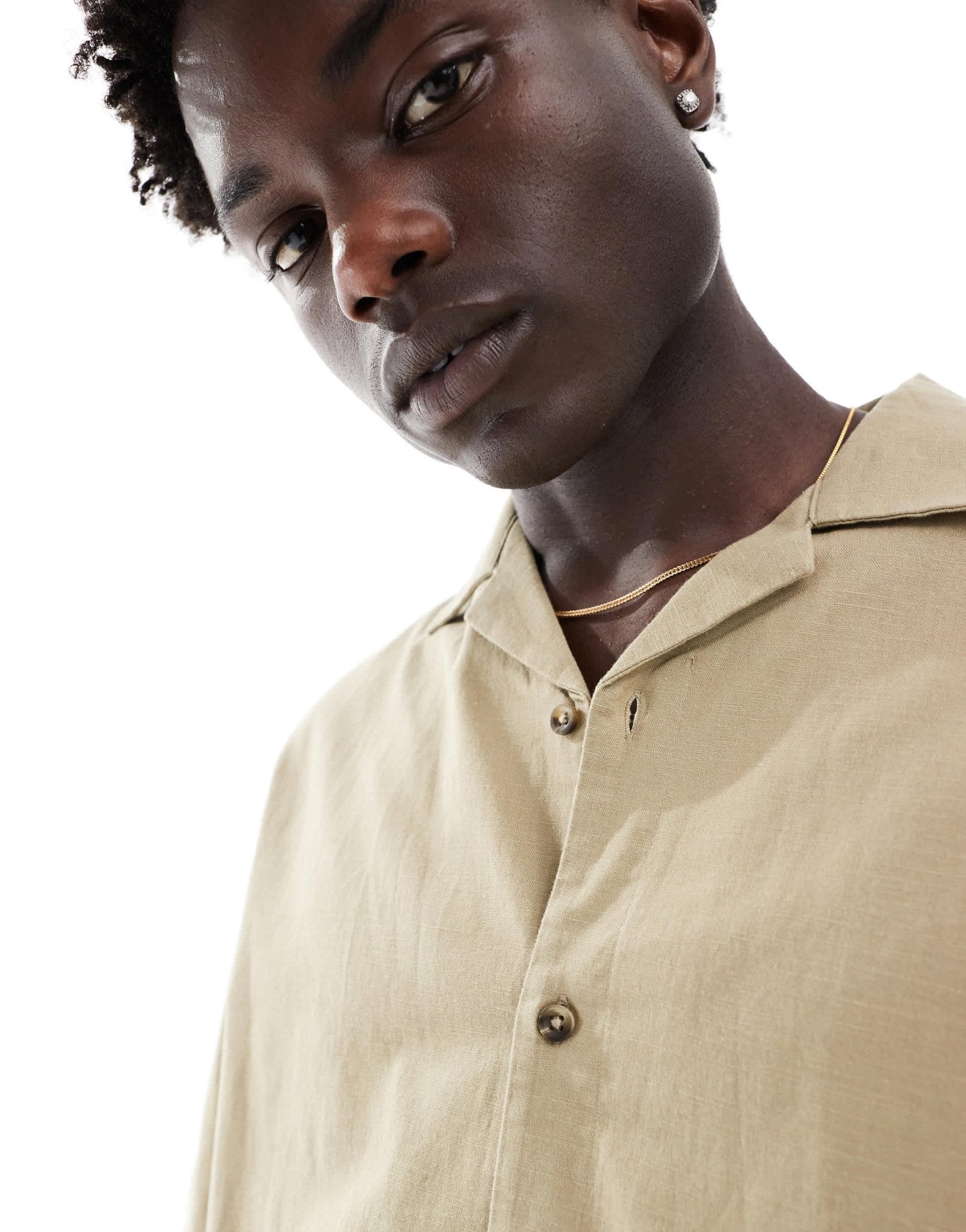 ASOS DESIGN boxy oversized linen blend shirt with revere collar in dark sand - ASOS Sample Sale EU Store