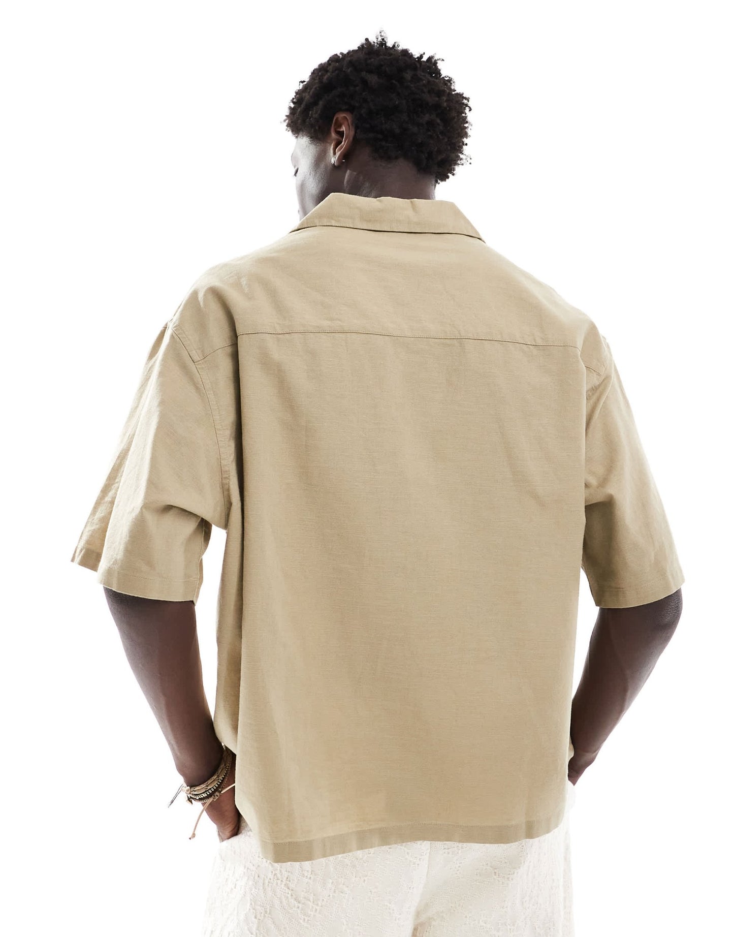 ASOS DESIGN boxy oversized linen blend shirt with revere collar in dark sand - ASOS Sample Sale EU Store