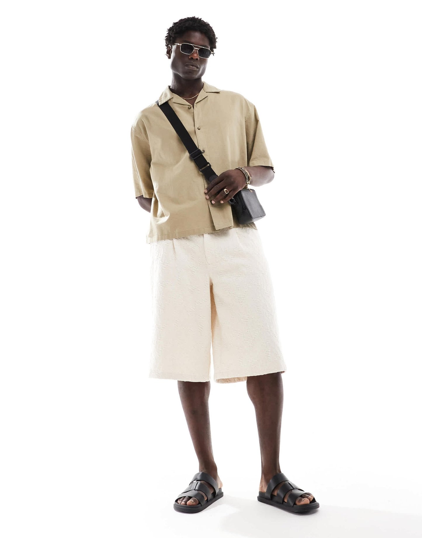 ASOS DESIGN boxy oversized linen blend shirt with revere collar in dark sand - ASOS Sample Sale EU Store