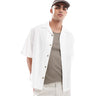 ASOS DESIGN camicia boxy oversize in misto lino con colletto revers bianca
