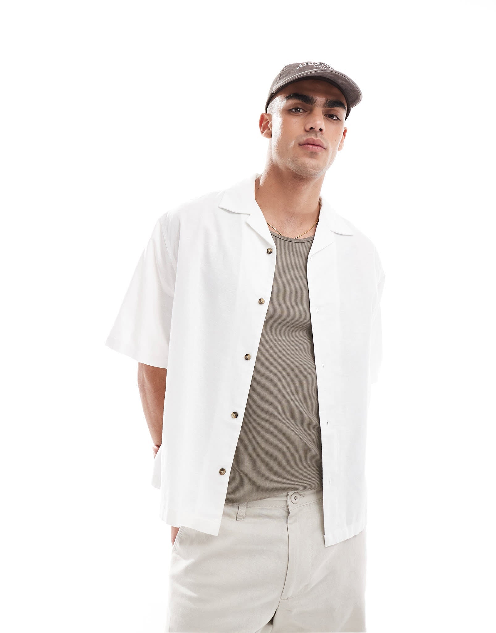 ASOS DESIGN boxy oversized linen blend shirt with revere collar in white - ASOS Sample Sale EU Store