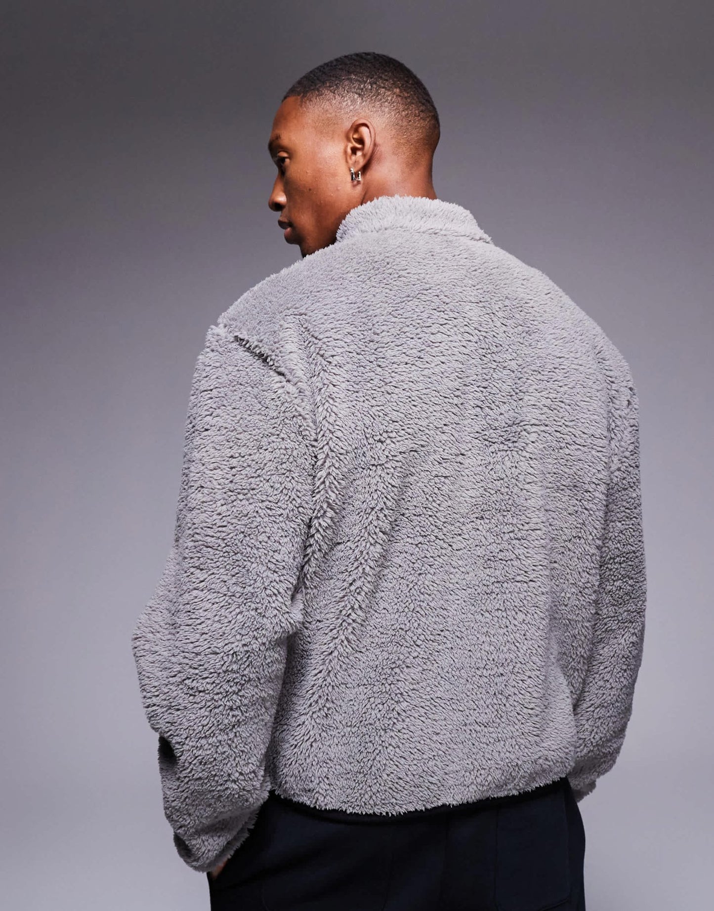 ASOS DESIGN boxy oversized quarter zip borg sweatshirt in grey - ASOS Sample Sale EU Store