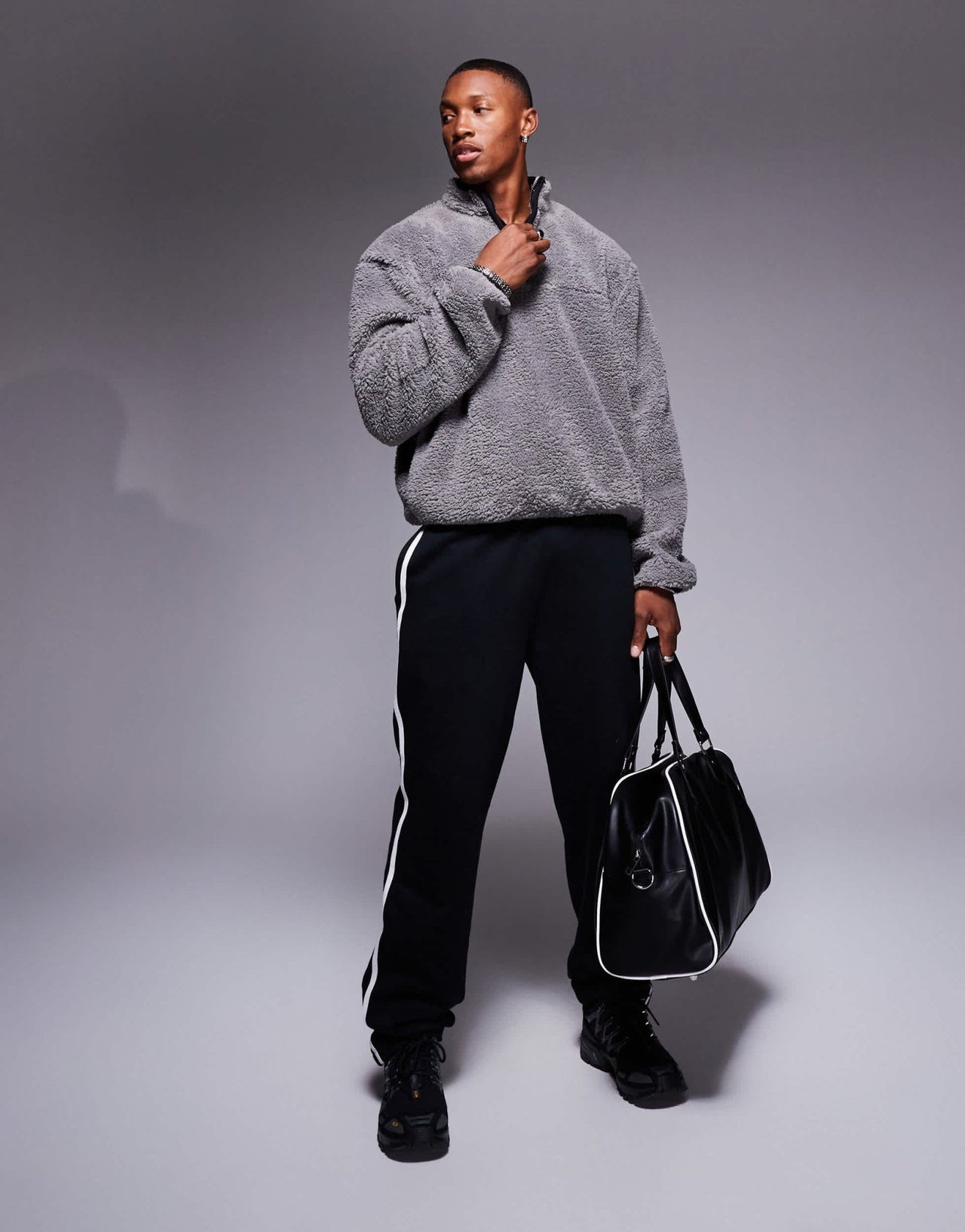 ASOS DESIGN boxy oversized quarter zip borg sweatshirt in grey - ASOS Sample Sale EU Store