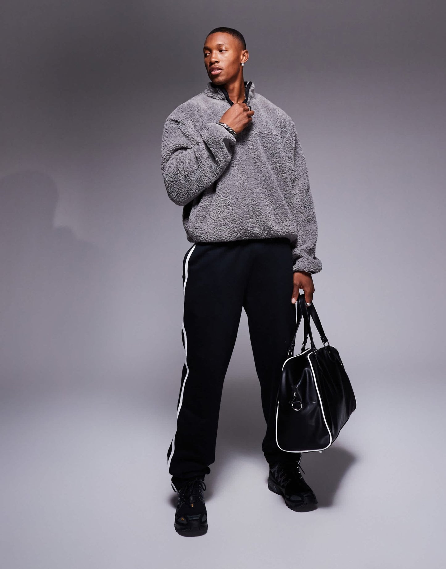 ASOS DESIGN boxy oversized quarter zip borg sweatshirt in grey - ASOS Sample Sale EU Store