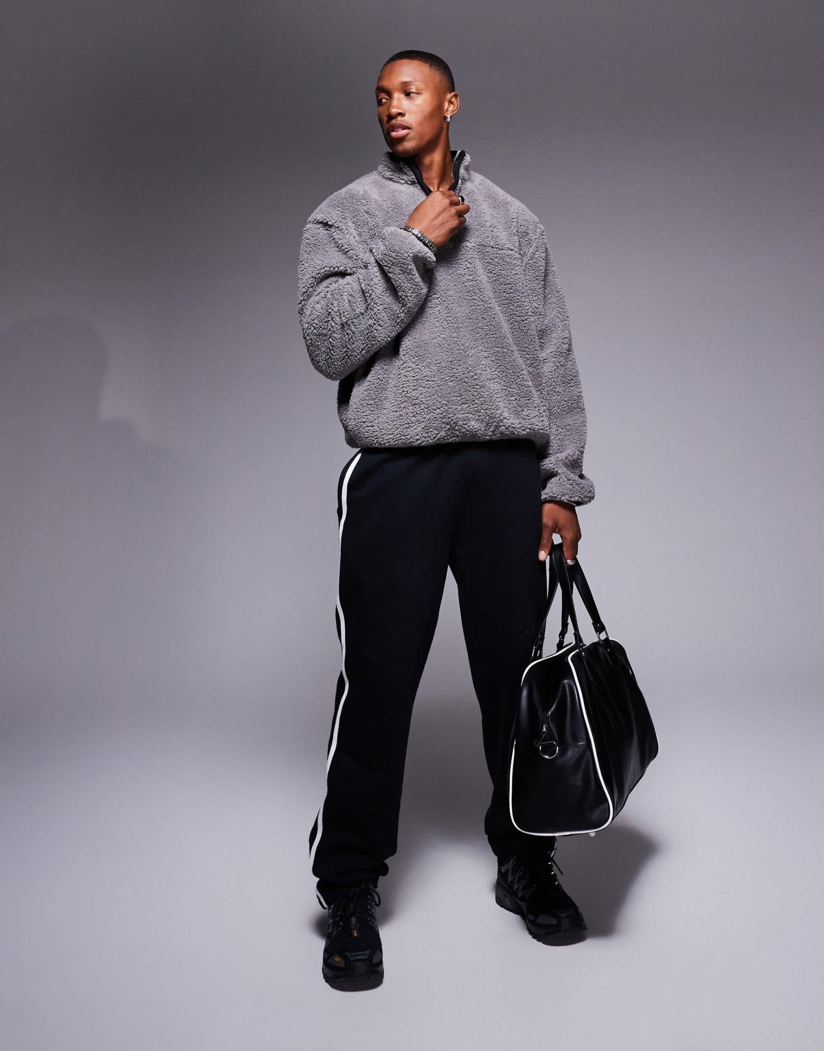 ASOS DESIGN boxy oversized quarter zip borg sweatshirt in grey - ASOS Sample Sale EU Store