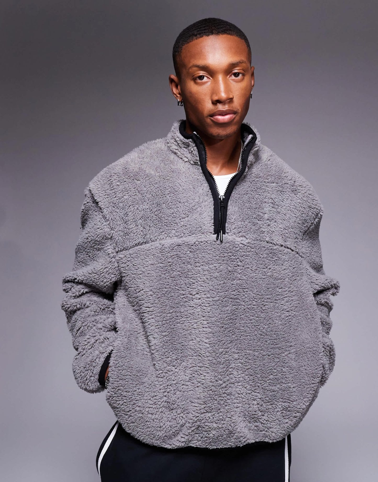 ASOS DESIGN boxy oversized quarter zip borg sweatshirt in grey - ASOS Sample Sale EU Store