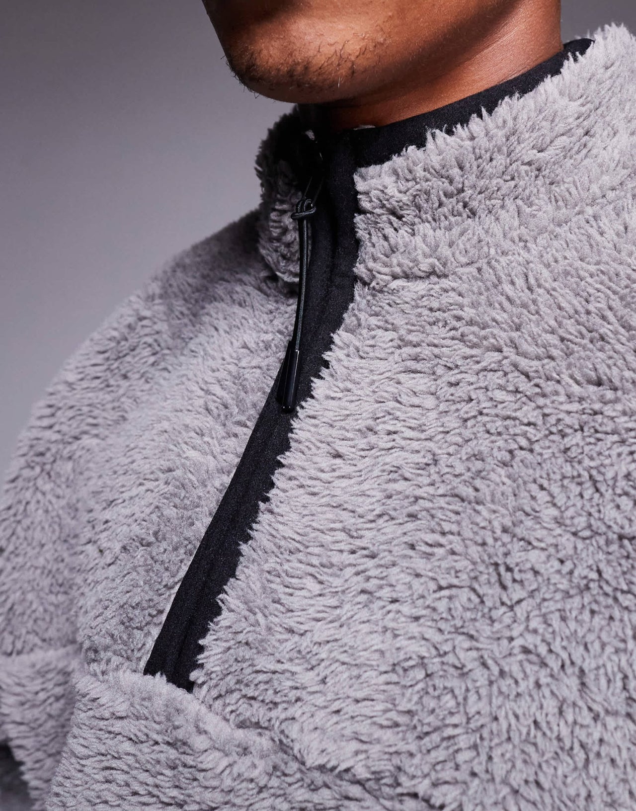 ASOS DESIGN boxy oversized quarter zip borg sweatshirt in grey - ASOS Sample Sale EU Store