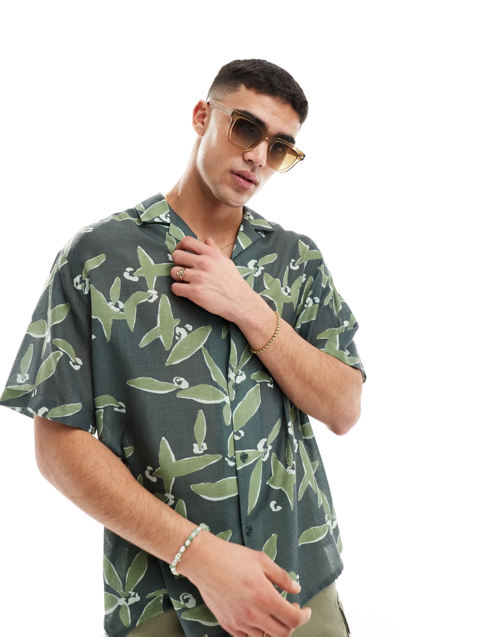 ASOS DESIGN boxy oversized revere shirt in leaf print - ASOS Sample Sale EU Store