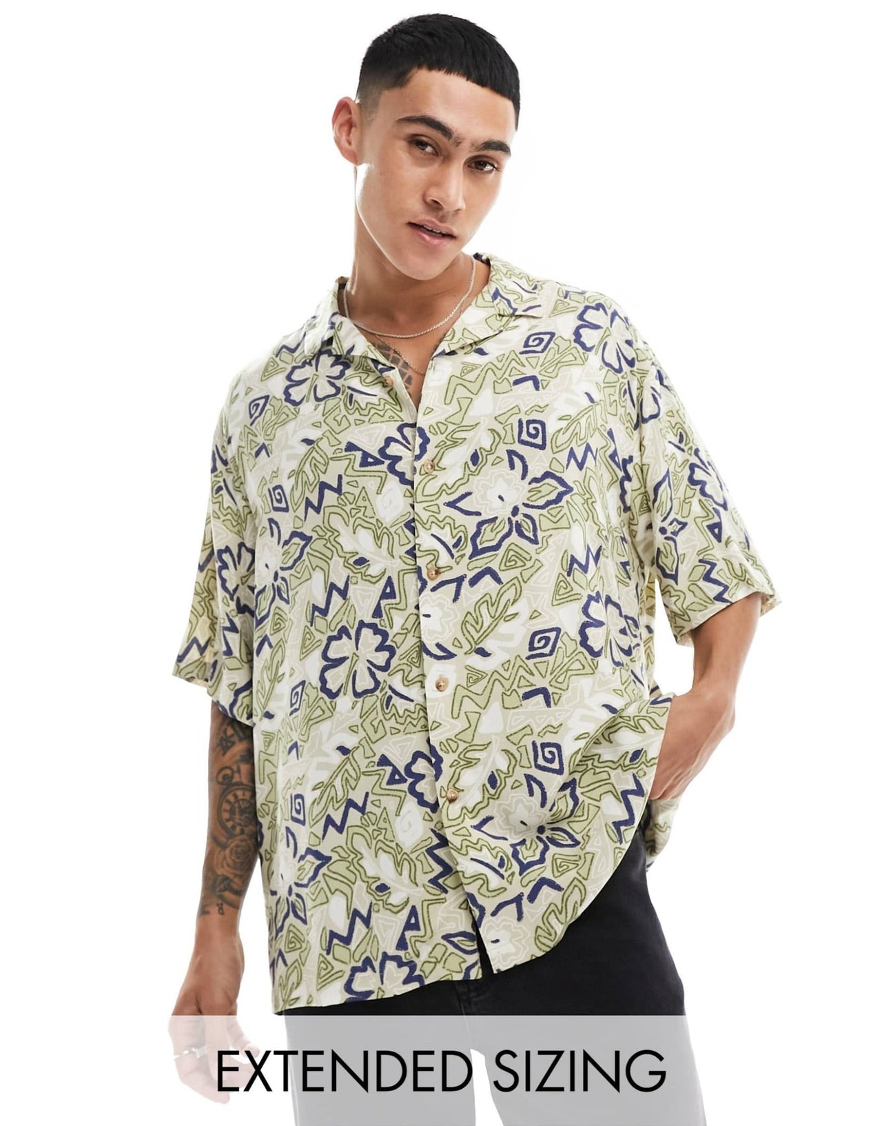 ASOS DESIGN boxy oversized revere shirt in vintage Hawaiian print - ASOS Sample Sale EU Store