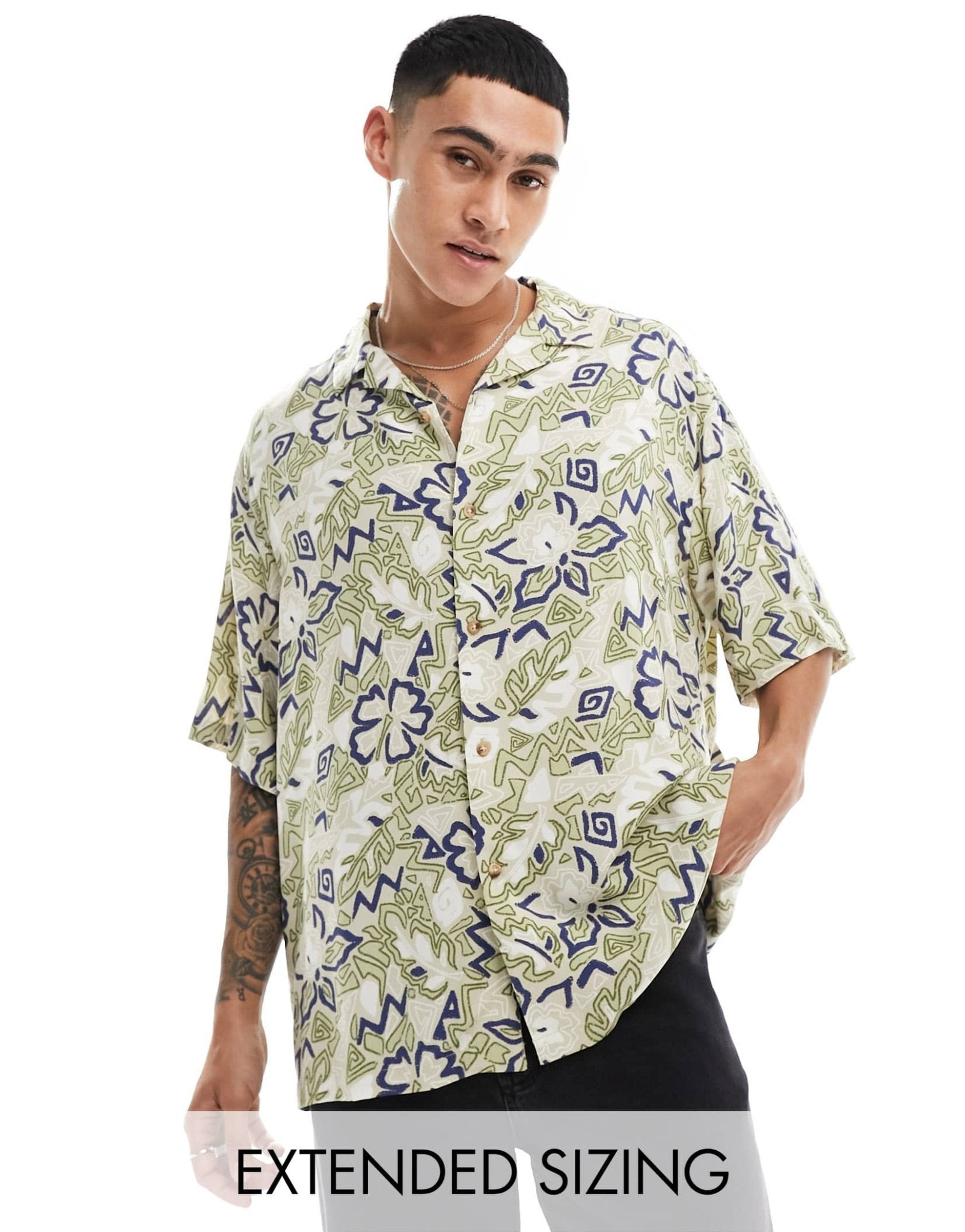 ASOS DESIGN boxy oversized revere shirt in vintage Hawaiian print - ASOS Sample Sale EU Store
