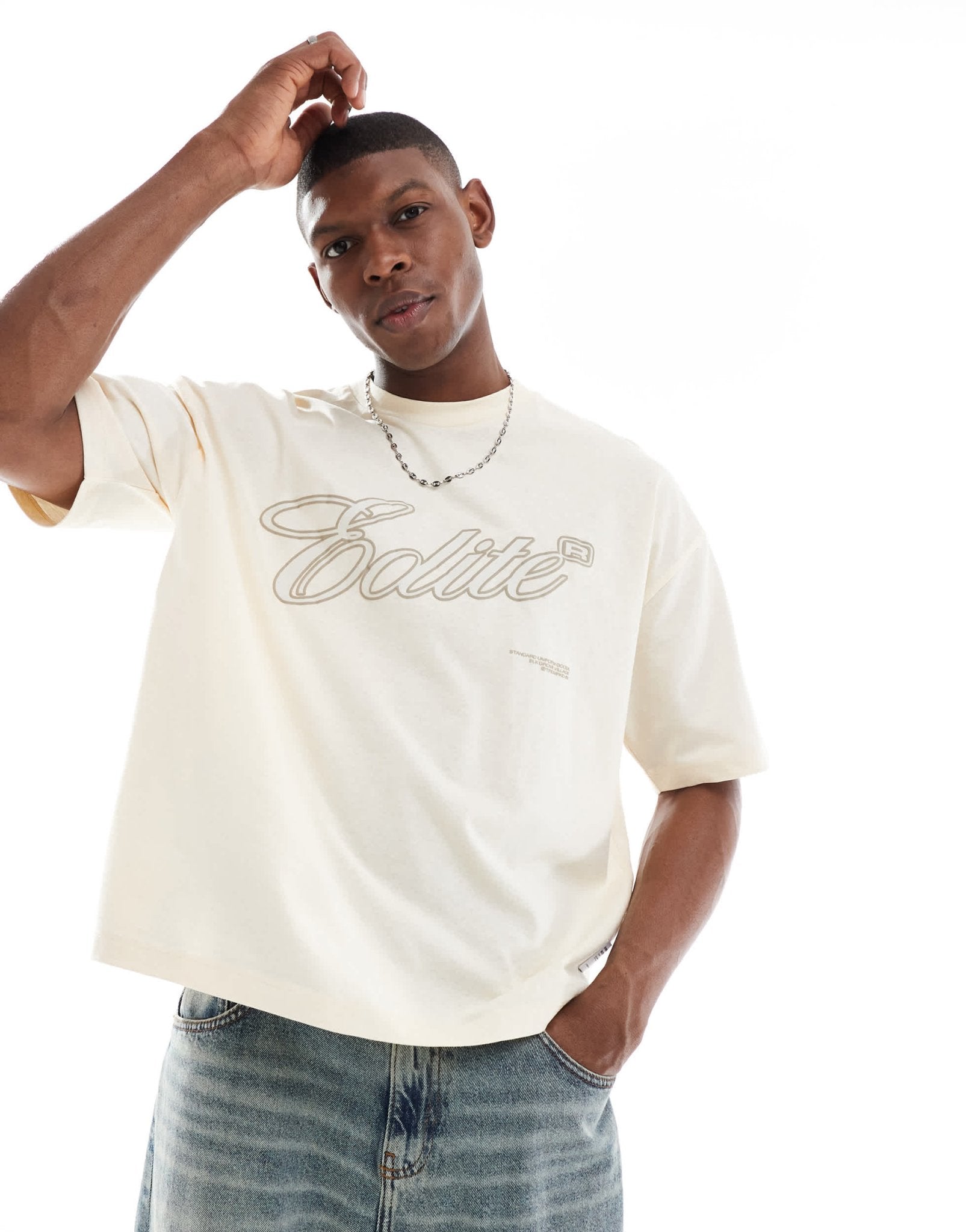 ASOS DESIGN boxy oversized t-shirt with applique graphic in buttermilk - ASOS Sample Sale EU Store