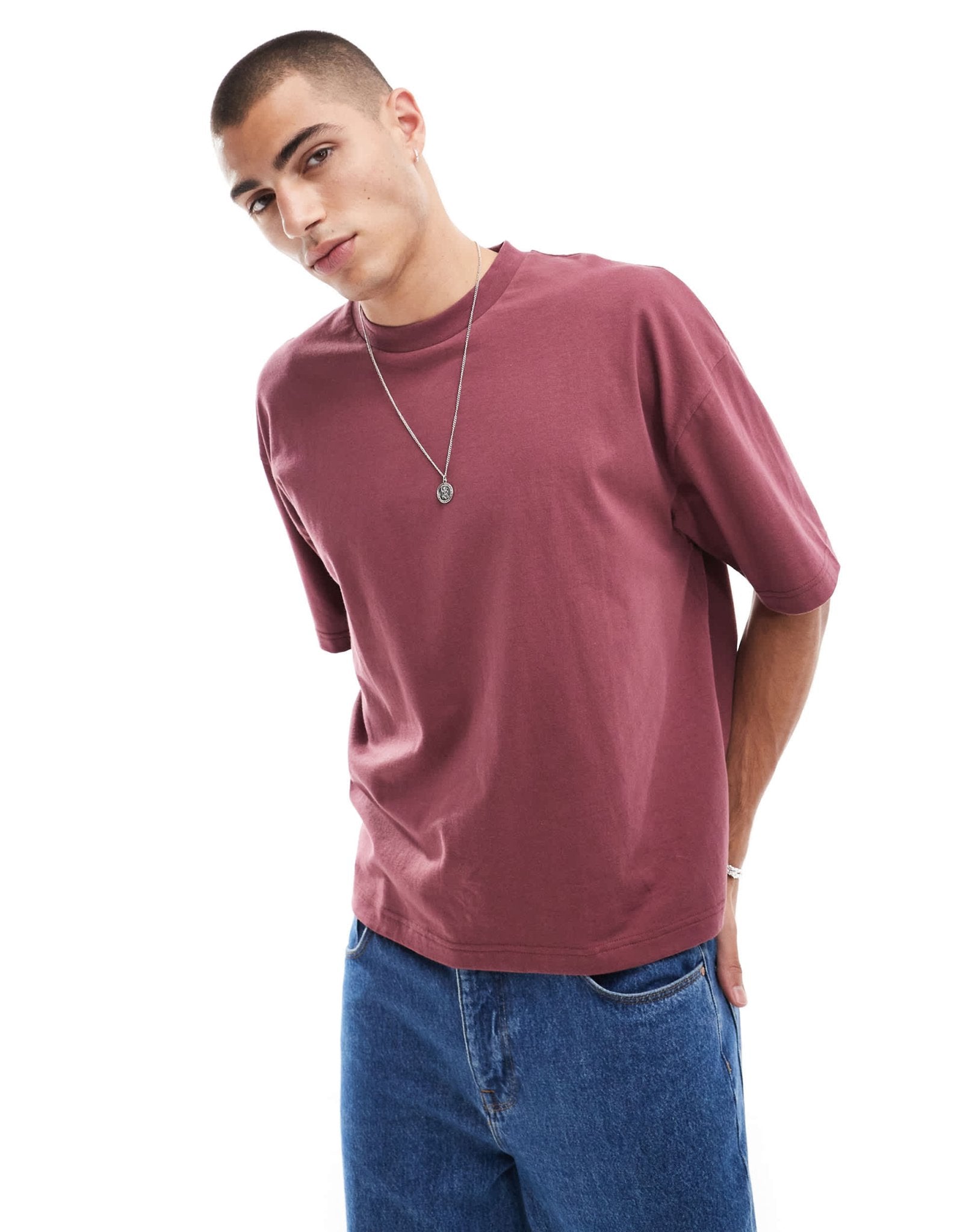 ASOS DESIGN boxy oversized t-shirt with back print in burgundy - ASOS Sample Sale EU Store