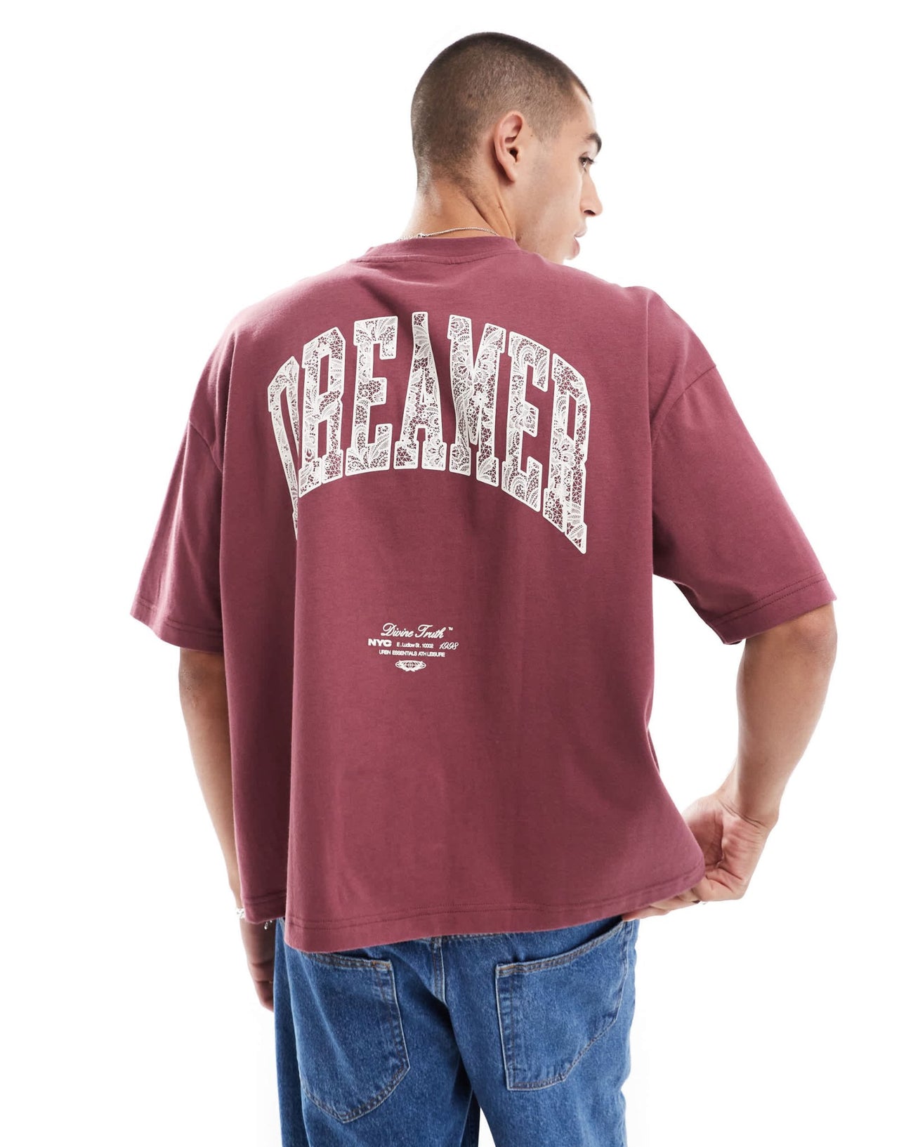 ASOS DESIGN boxy oversized t-shirt with back print in burgundy - ASOS Sample Sale EU Store