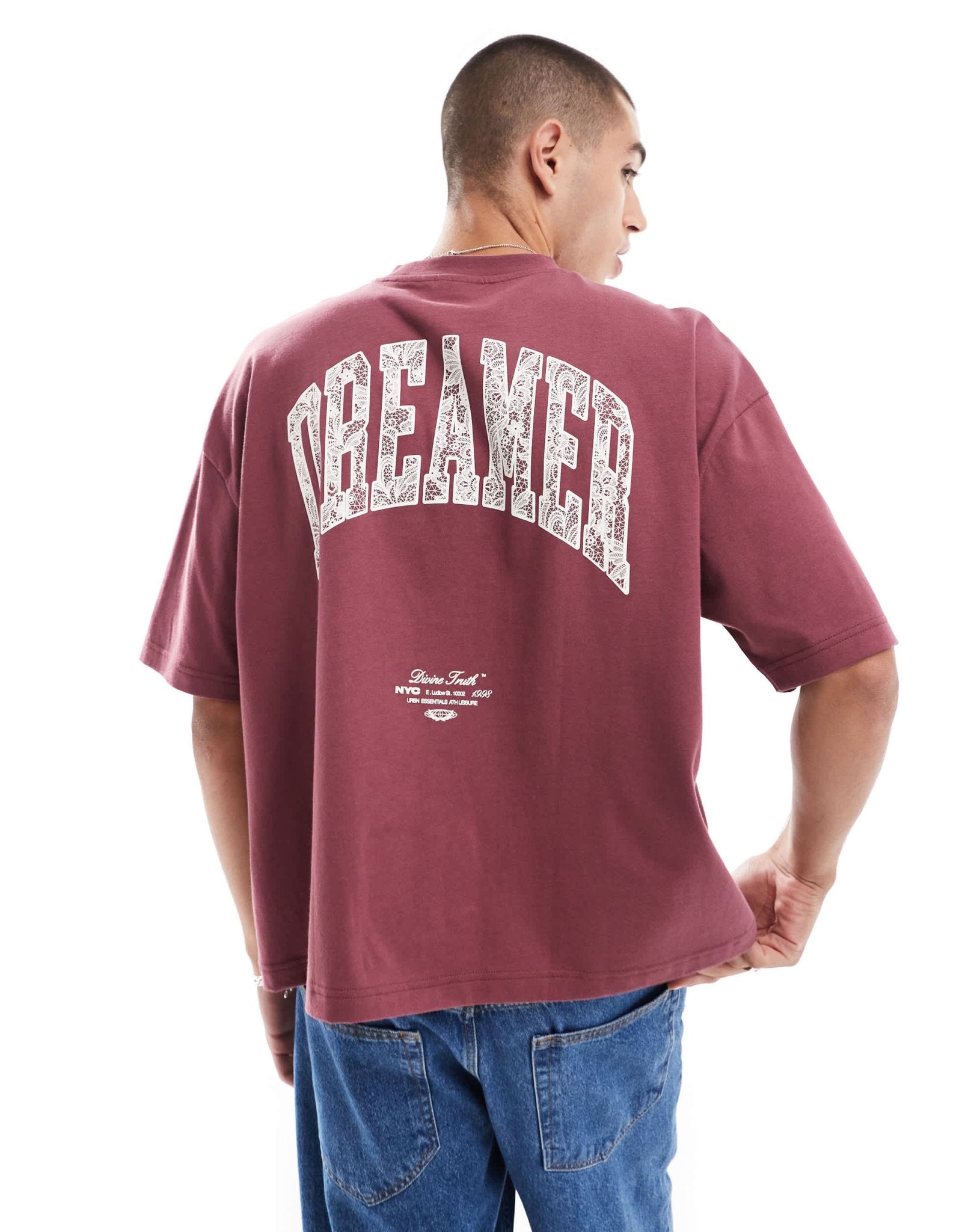ASOS DESIGN boxy oversized t-shirt with back print in burgundy - ASOS Sample Sale EU Store