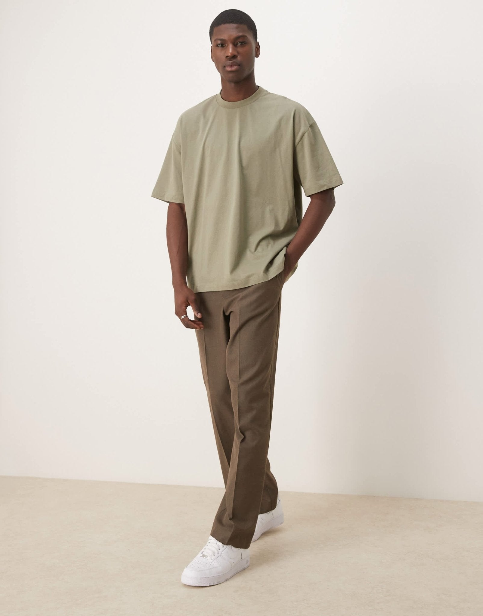 ASOS DESIGN boxy oversized t-shirt with back print in khaki - ASOS Sample Sale EU Store