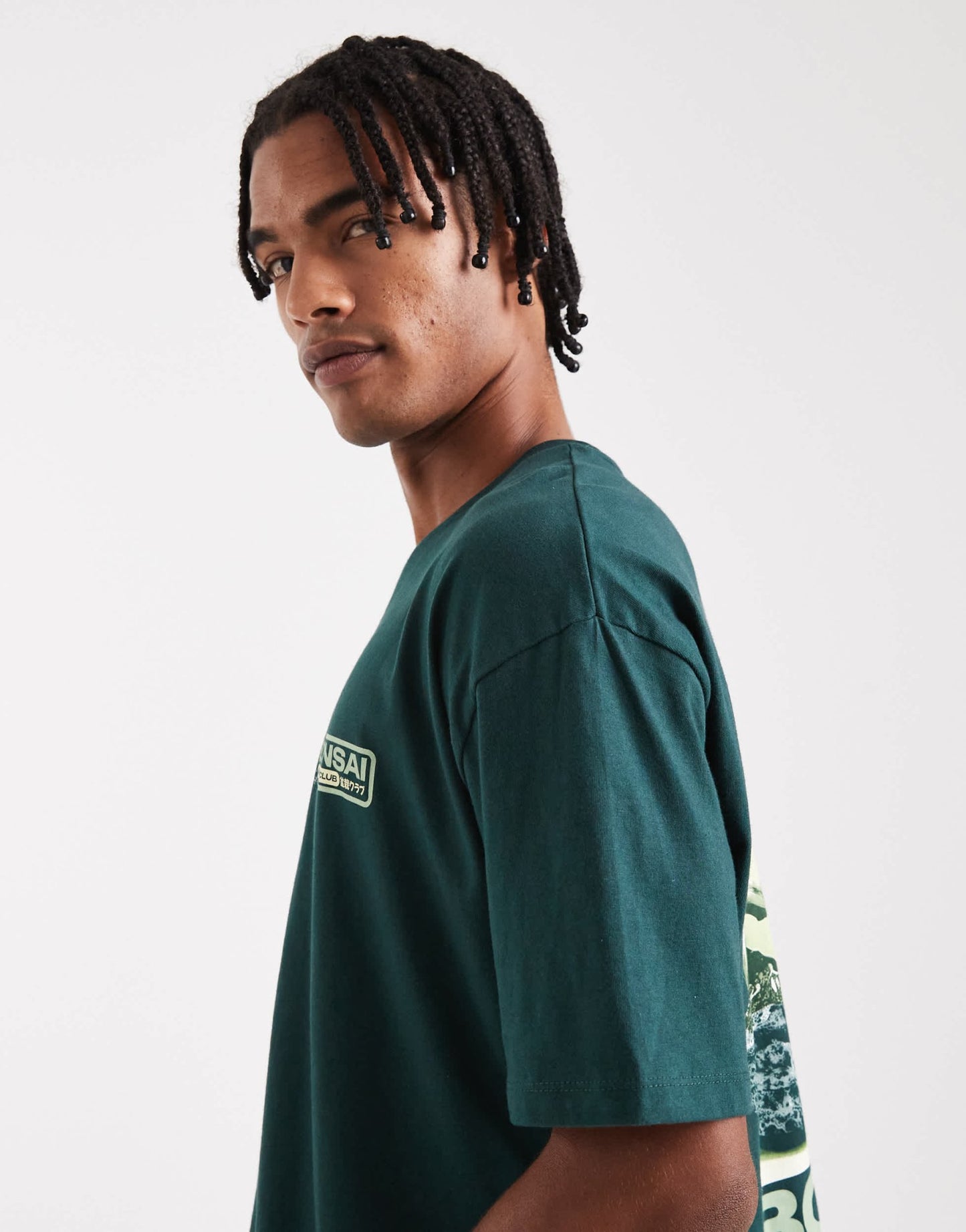 ASOS DESIGN boxy oversized t-shirt with bonsai graphic in dark green - ASOS Sample Sale EU Store