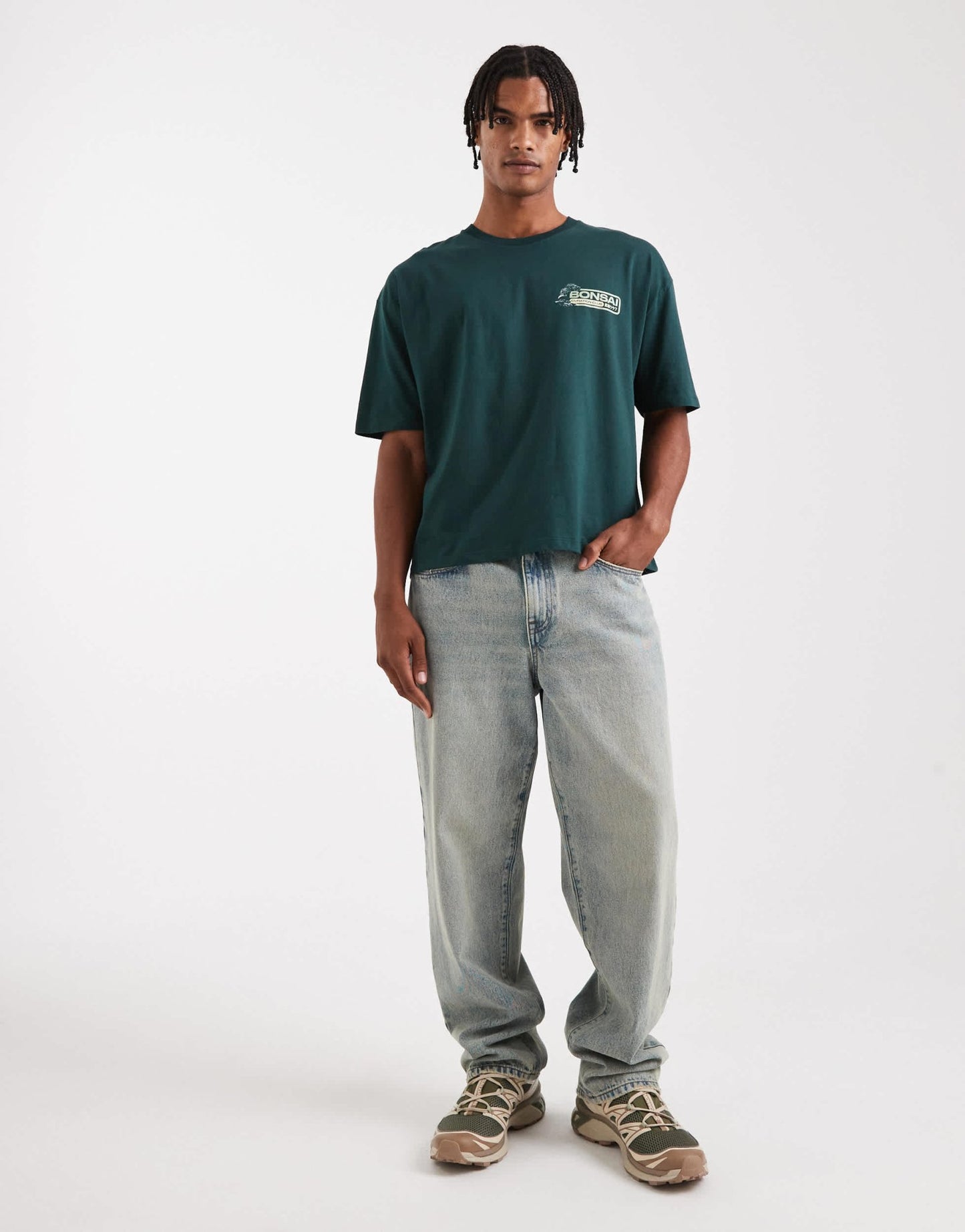 ASOS DESIGN boxy oversized t-shirt with bonsai graphic in dark green - ASOS Sample Sale EU Store