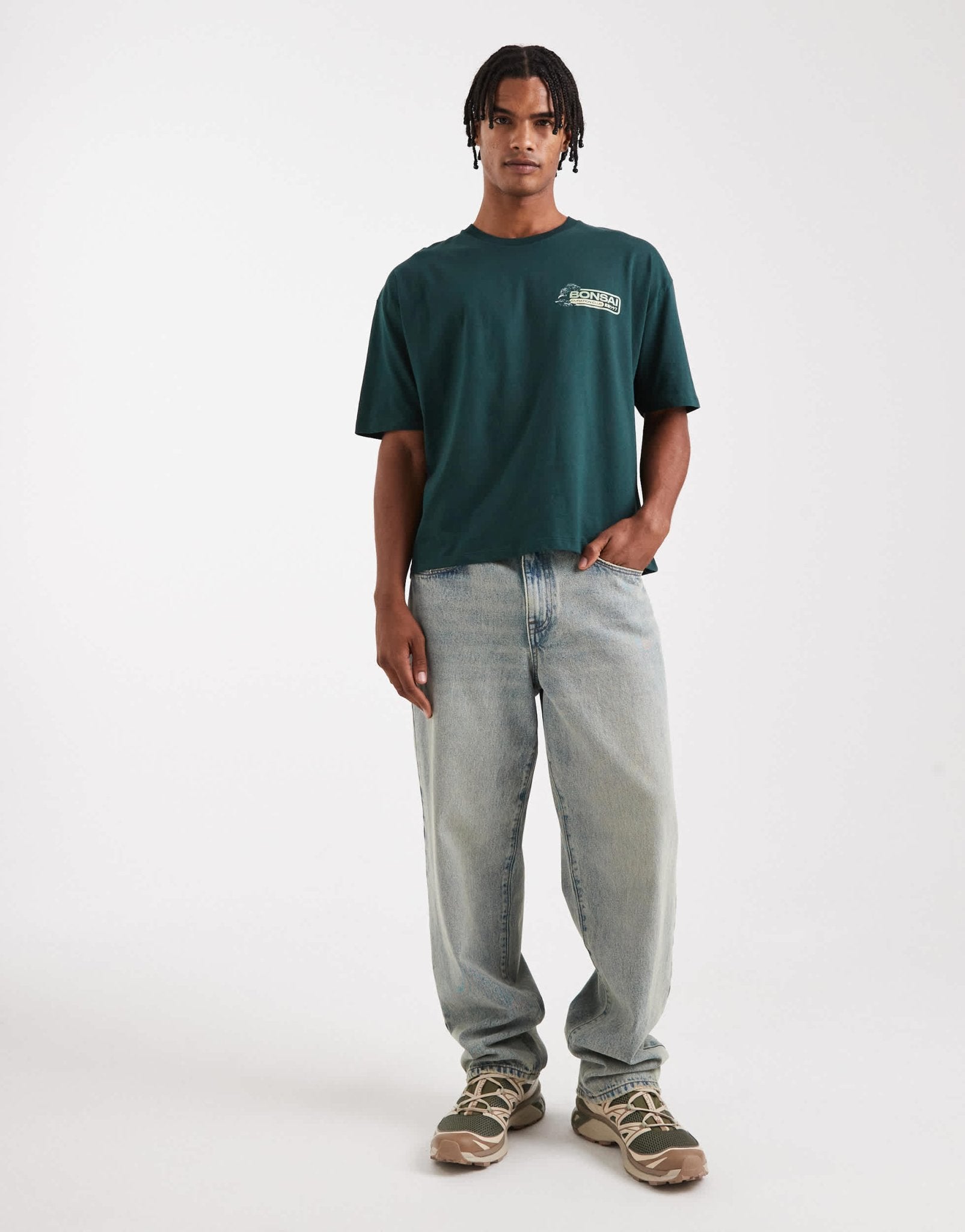 ASOS DESIGN boxy oversized t-shirt with bonsai graphic in dark green - ASOS Sample Sale EU Store