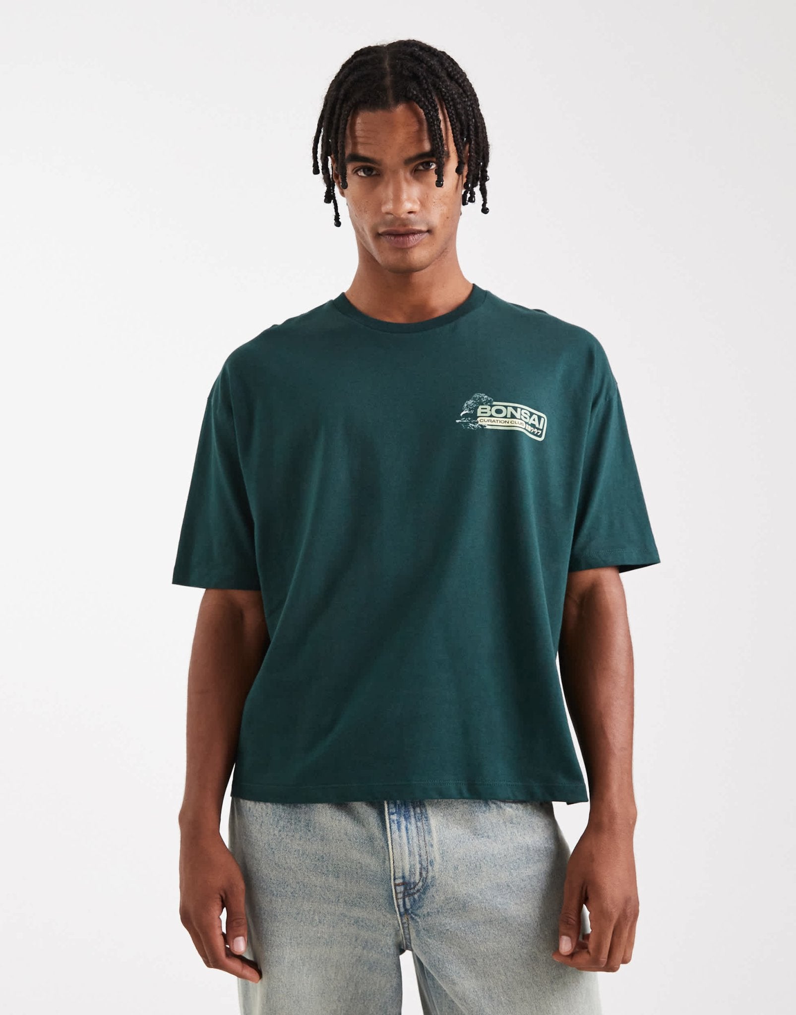 ASOS DESIGN boxy oversized t-shirt with bonsai graphic in dark green - ASOS Sample Sale EU Store