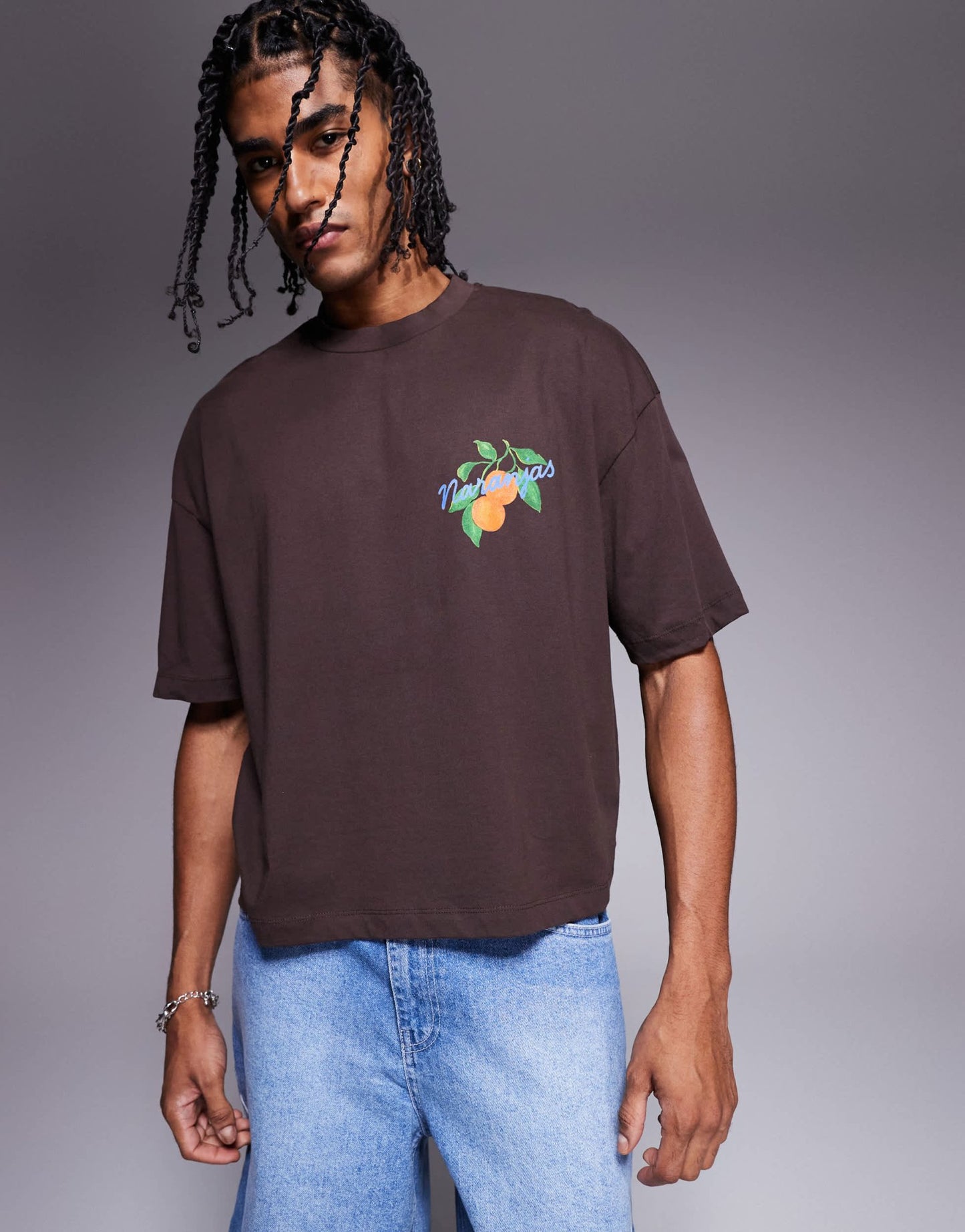 ASOS DESIGN boxy oversized t-shirt with front and back print in brown - ASOS Sample Sale EU Store